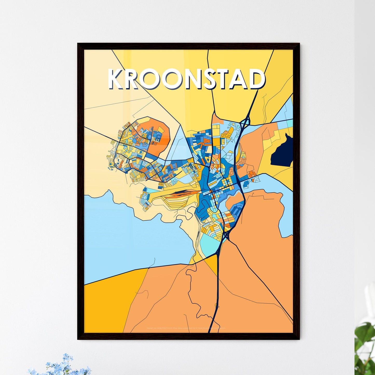 KROONSTAD SOUTH AFRICA Vibrant Colorful Art Map Poster Blue Orange