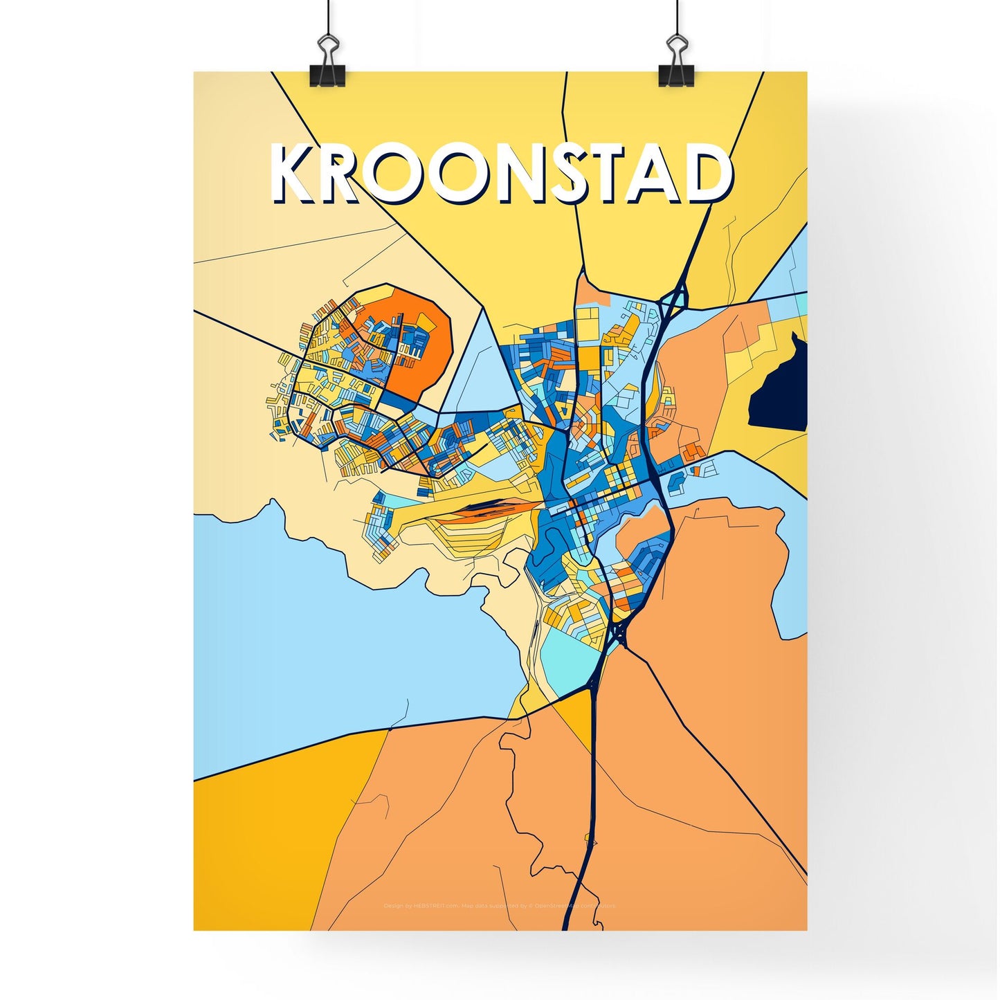 KROONSTAD SOUTH AFRICA Vibrant Colorful Art Map Poster Blue Orange