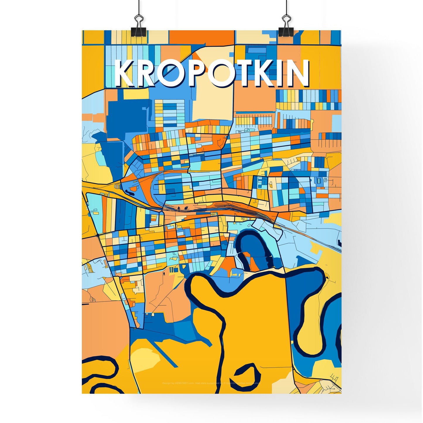 KROPOTKIN RUSSIA Vibrant Colorful Art Map Poster Blue Orange