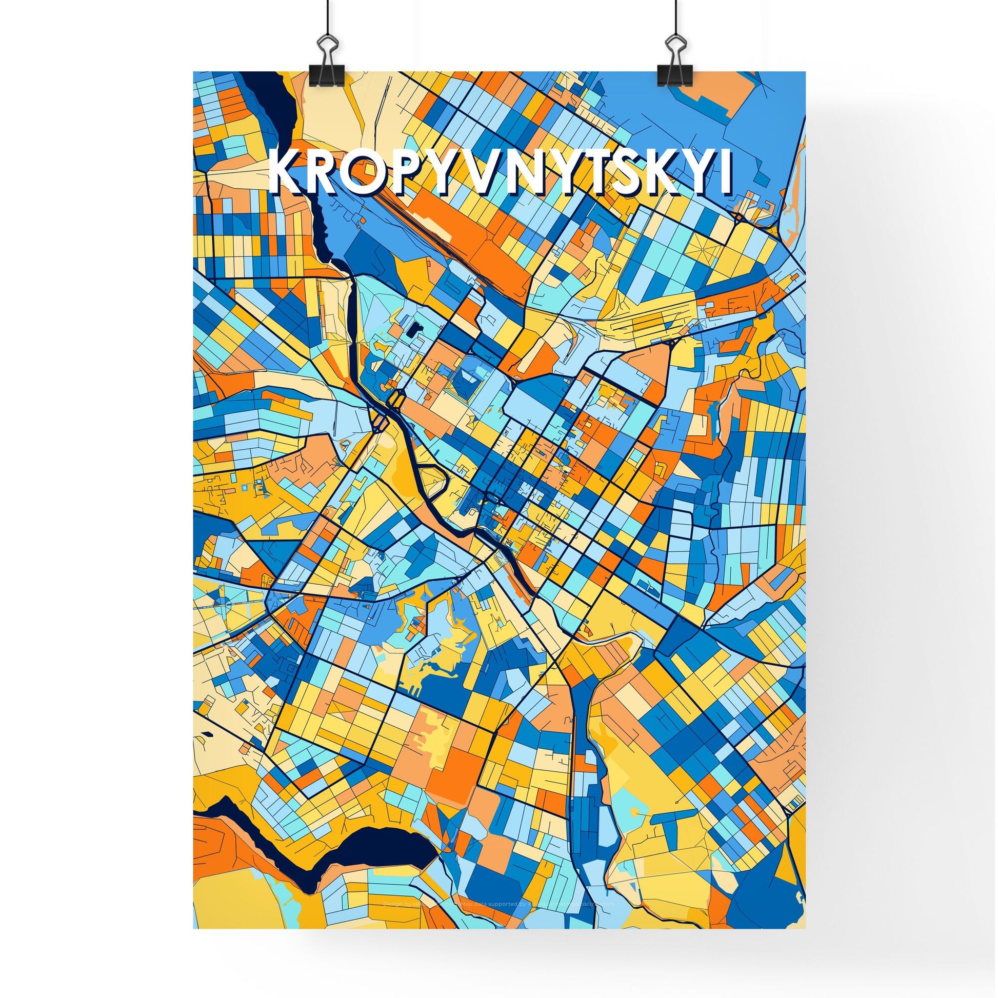 KROPYVNYTSKYI UKRAINE Vibrant Colorful Art Map Poster Blue Orange