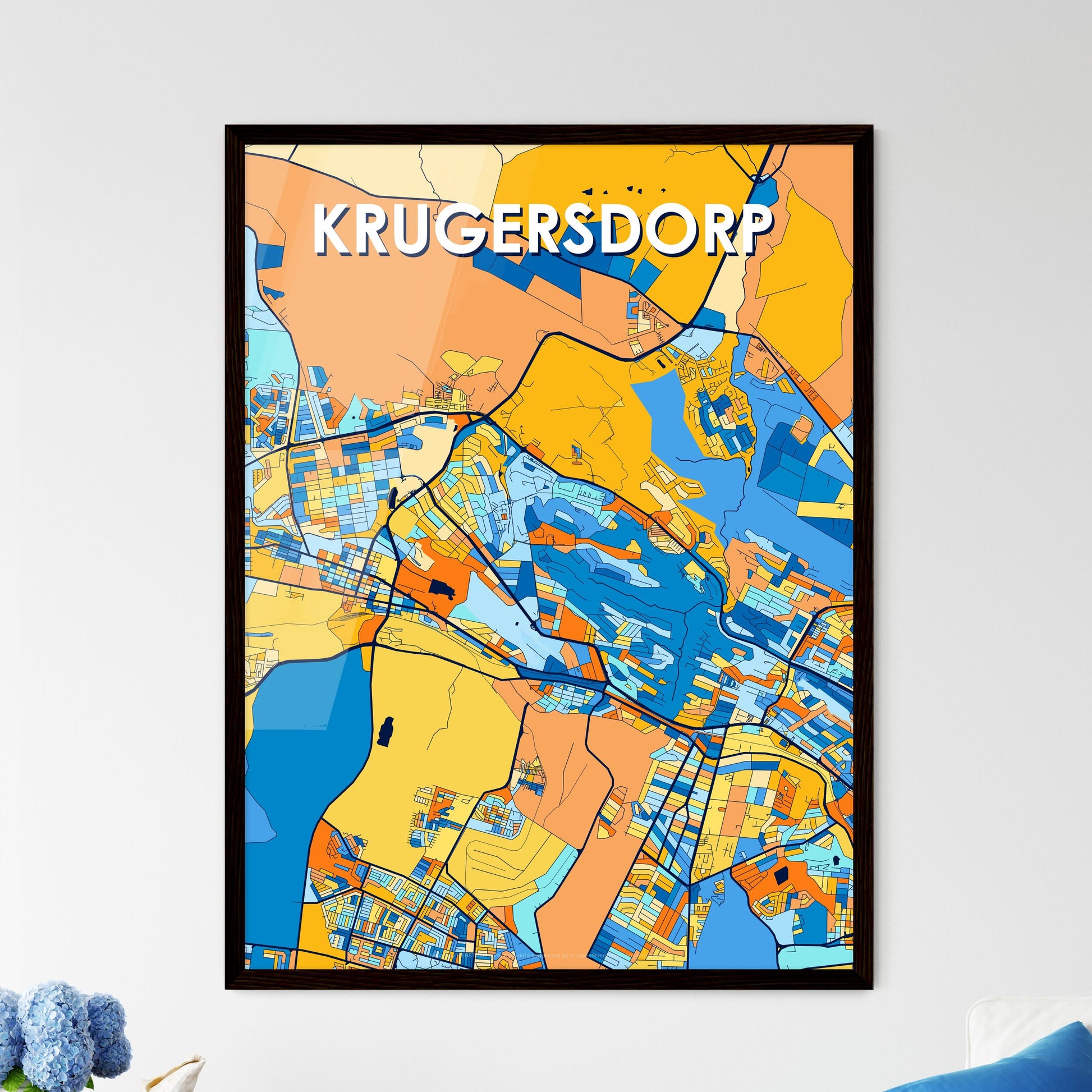 KRUGERSDORP SOUTH AFRICA Vibrant Colorful Art Map Poster Blue Orange