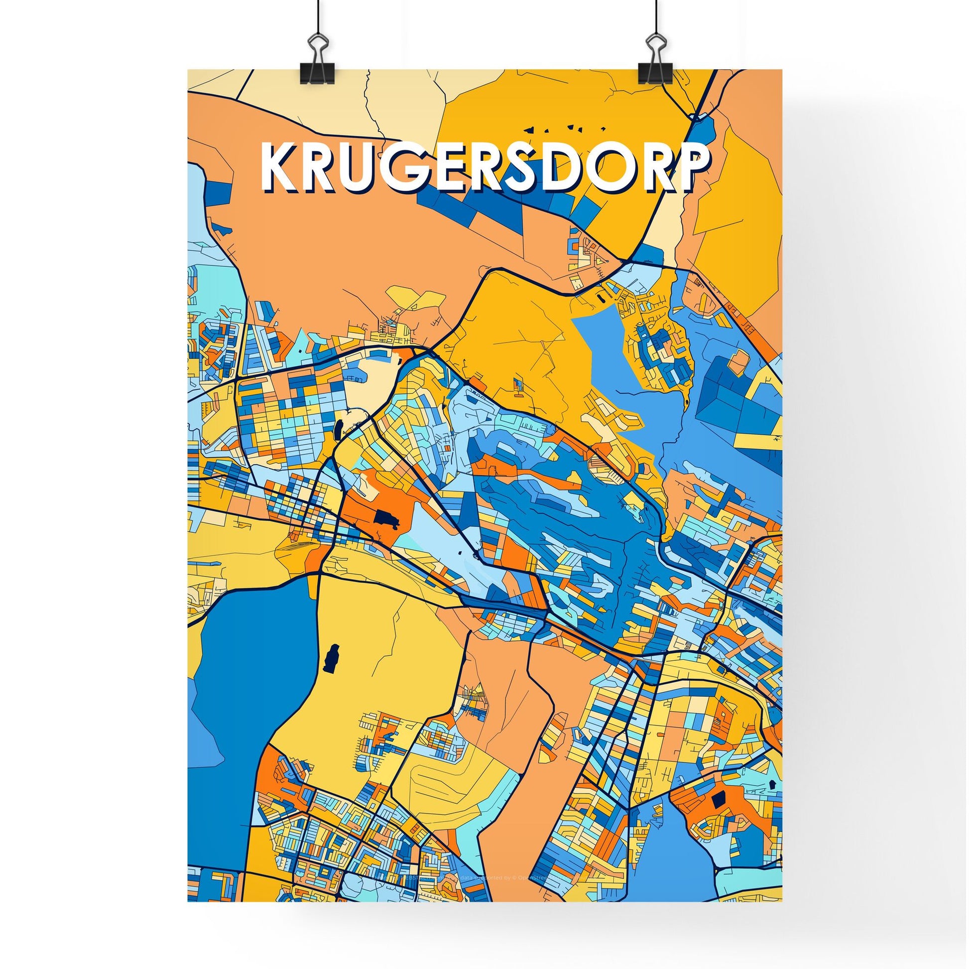 KRUGERSDORP SOUTH AFRICA Vibrant Colorful Art Map Poster Blue Orange