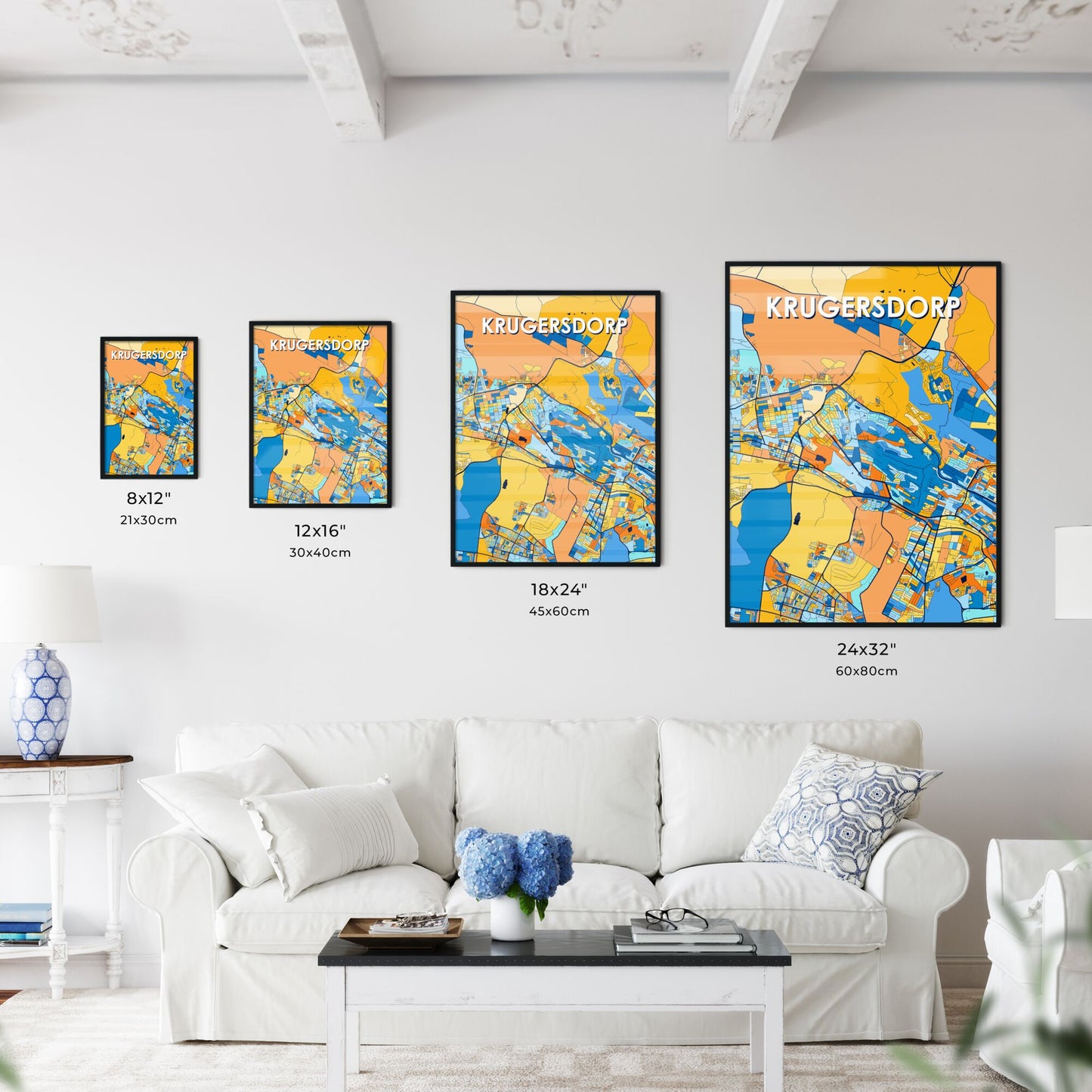 KRUGERSDORP SOUTH AFRICA Vibrant Colorful Art Map Poster Blue Orange