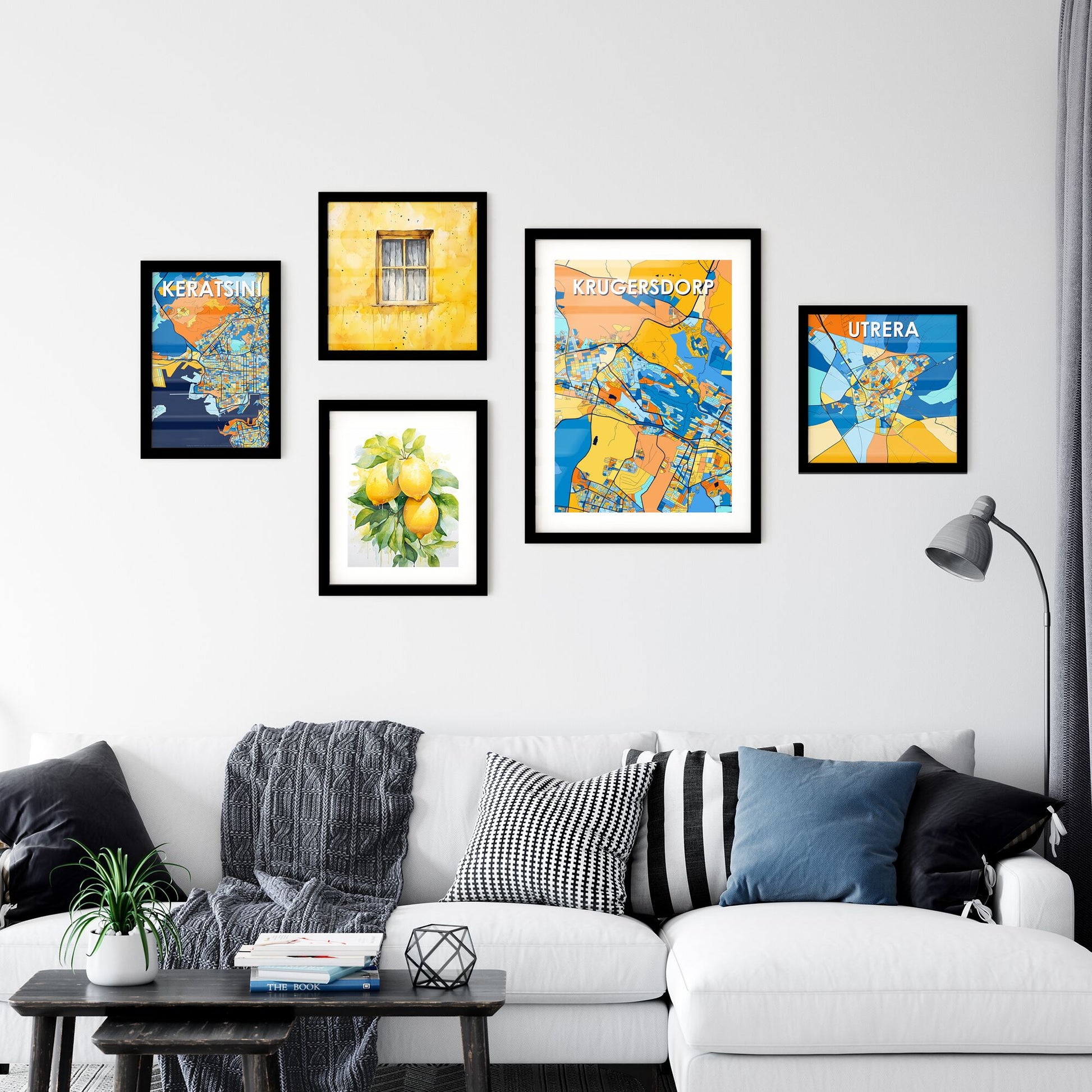 KRUGERSDORP SOUTH AFRICA Vibrant Colorful Art Map Poster Blue Orange