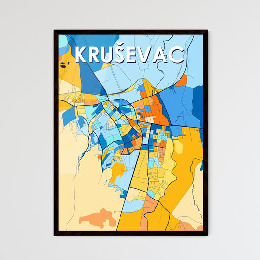 KRUŠEVAC SERBIA Vibrant Colorful Art Map Poster Blue Orange