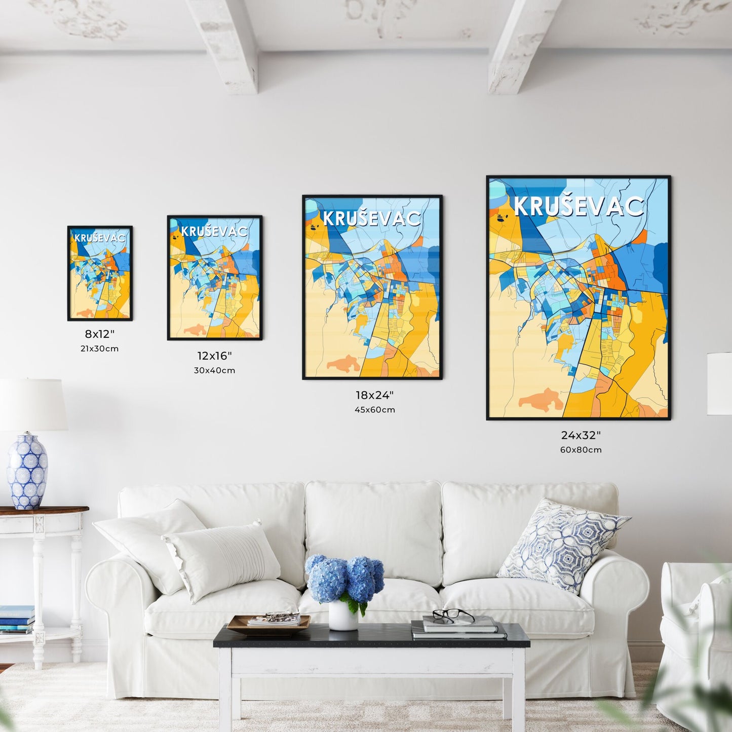 KRUŠEVAC SERBIA Vibrant Colorful Art Map Poster Blue Orange