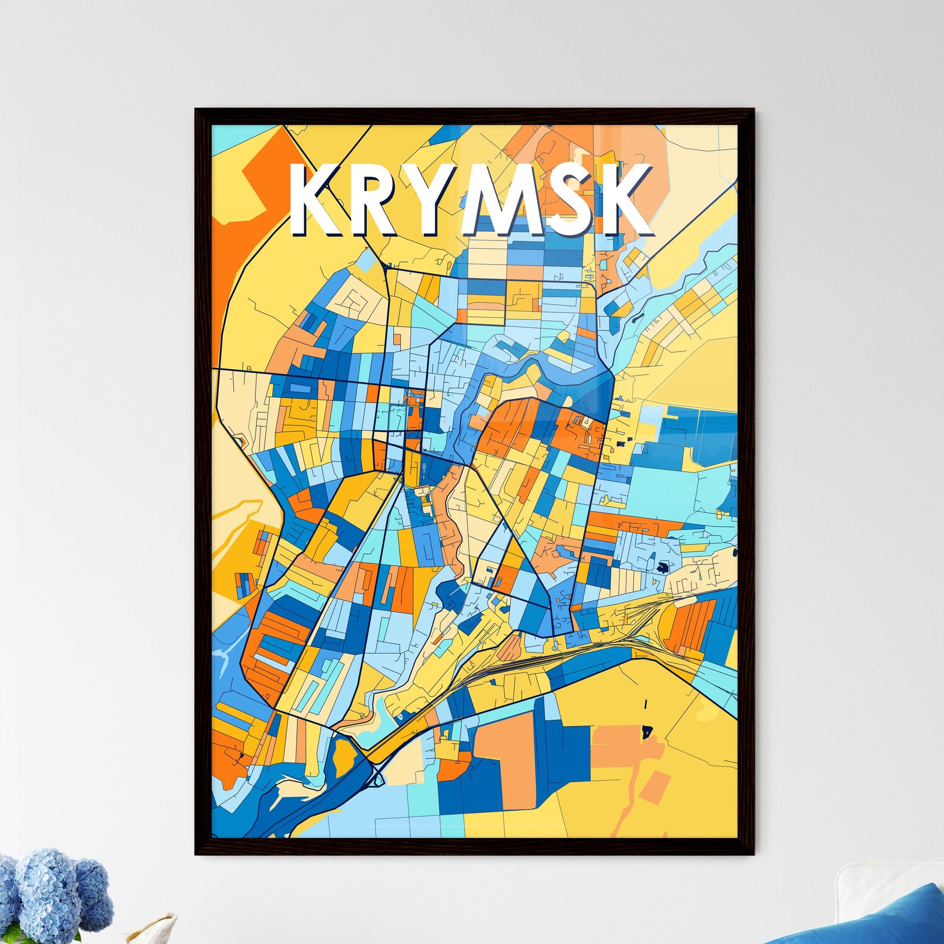 KRYMSK RUSSIA Vibrant Colorful Art Map Poster Blue Orange