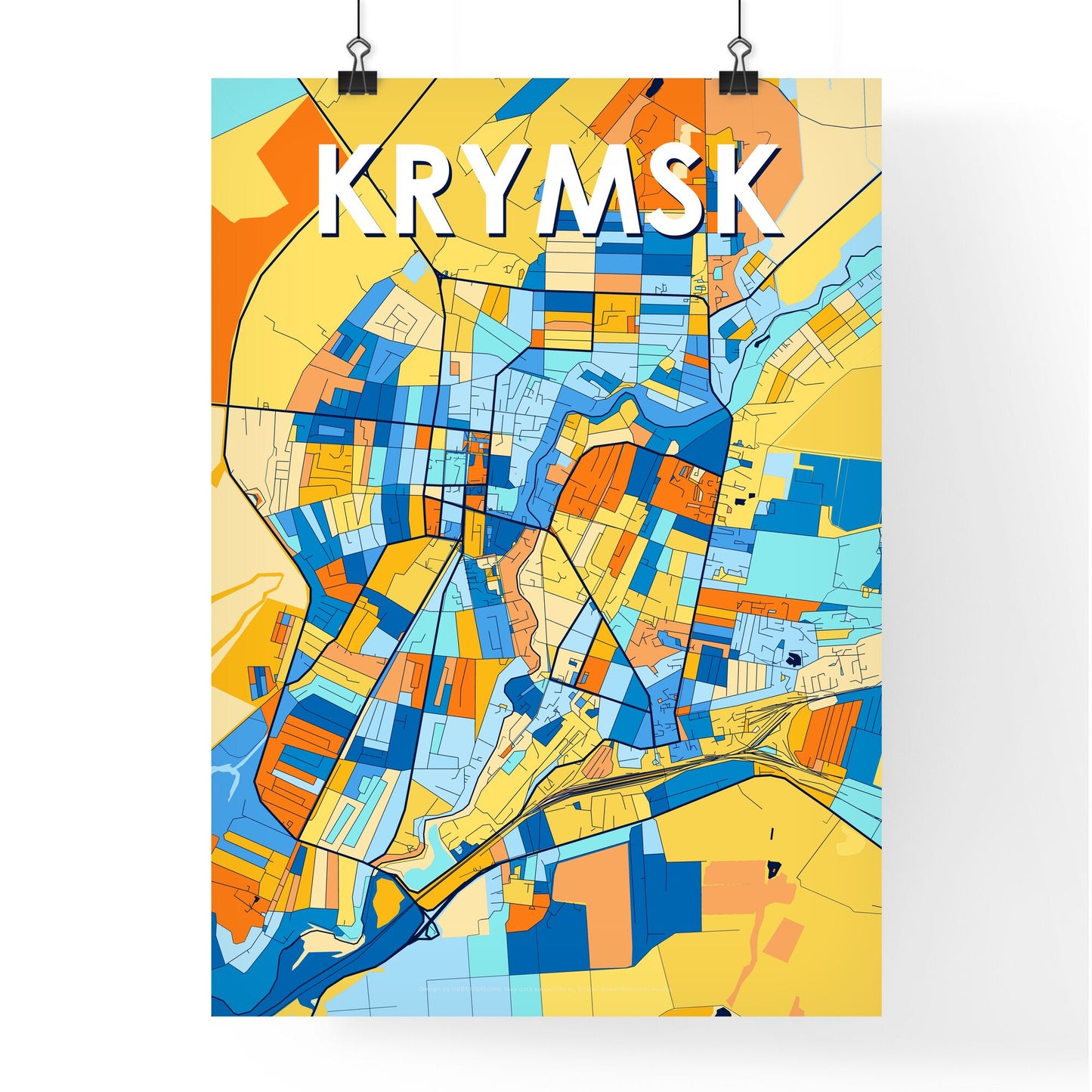 KRYMSK RUSSIA Vibrant Colorful Art Map Poster Blue Orange