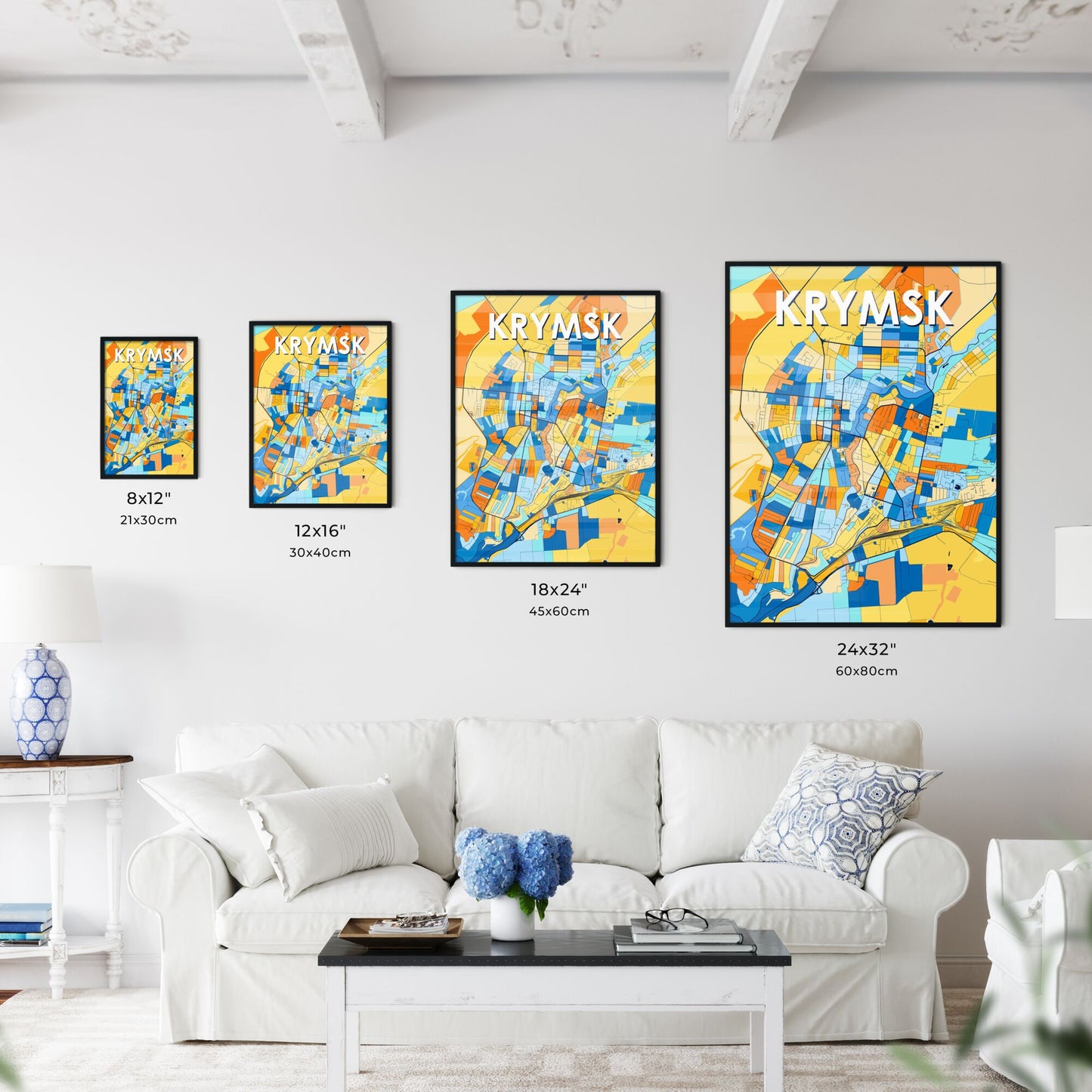 KRYMSK RUSSIA Vibrant Colorful Art Map Poster Blue Orange