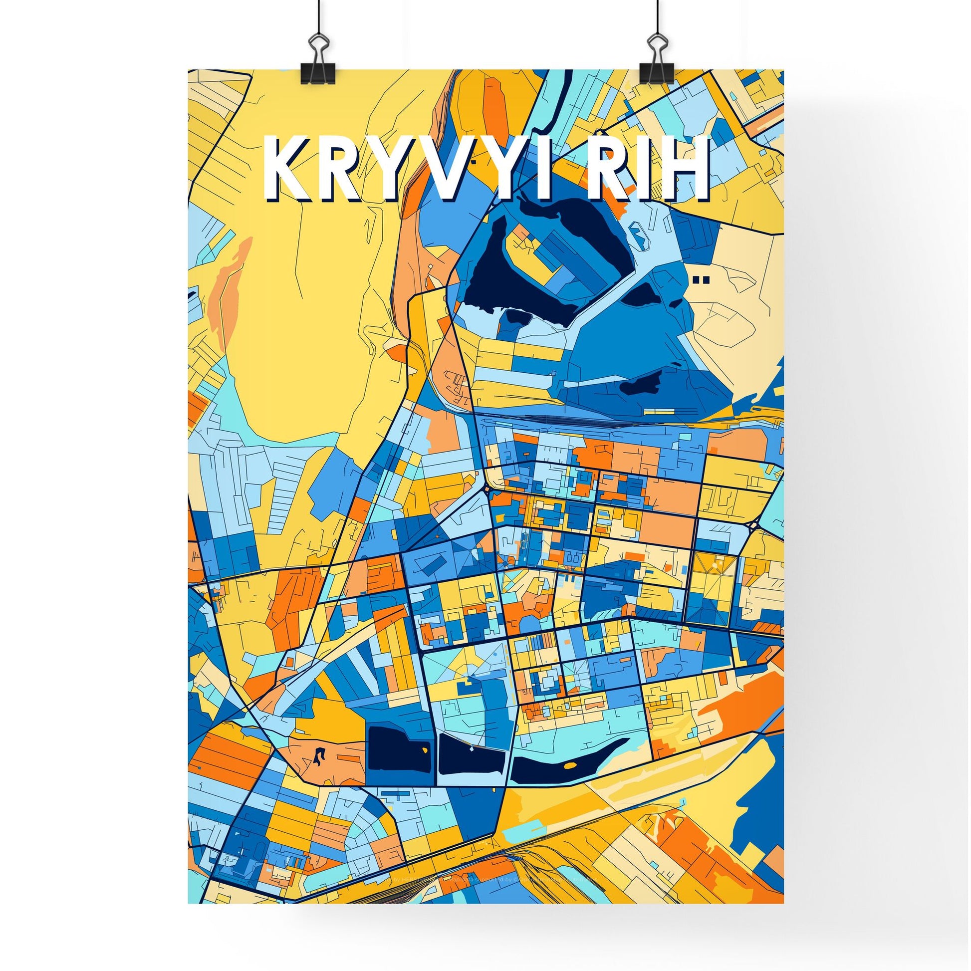 KRYVYI RIH UKRAINE Vibrant Colorful Art Map Poster Blue Orange