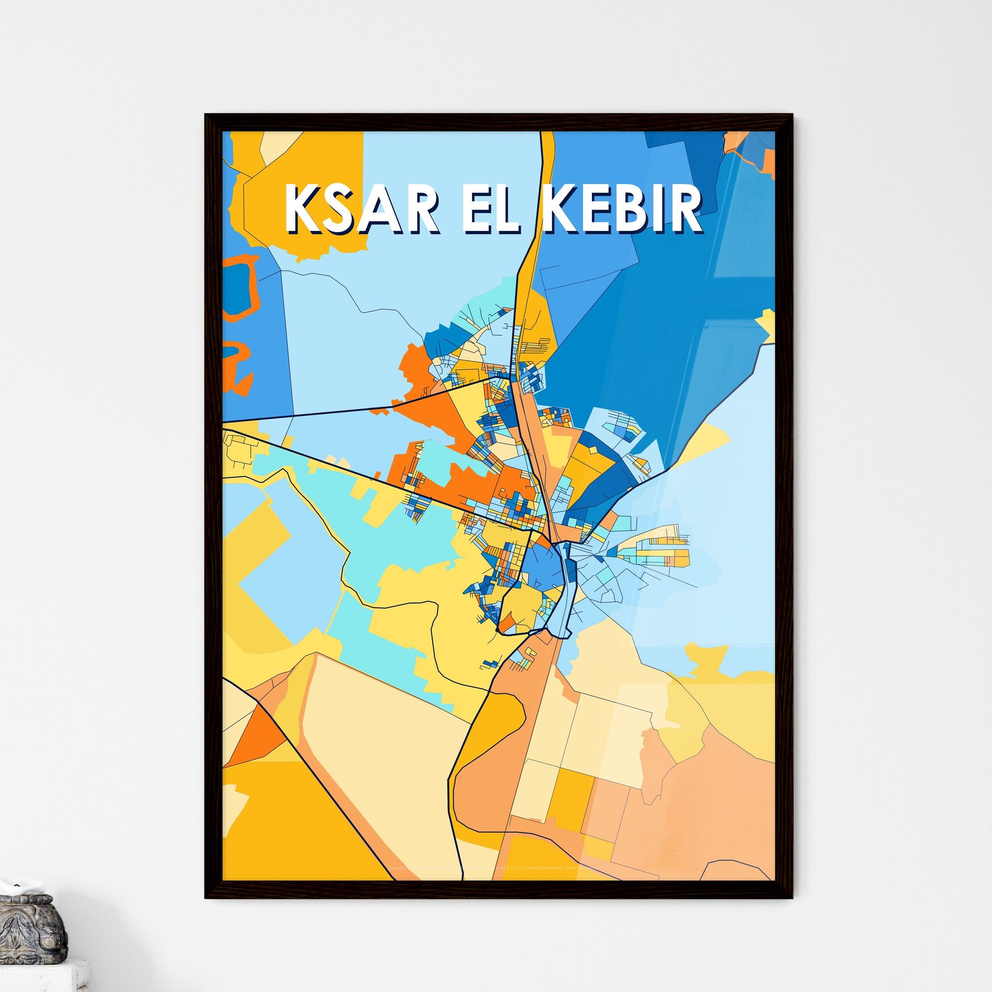 KSAR EL KEBIR MOROCCO Vibrant Colorful Art Map Poster Blue Orange