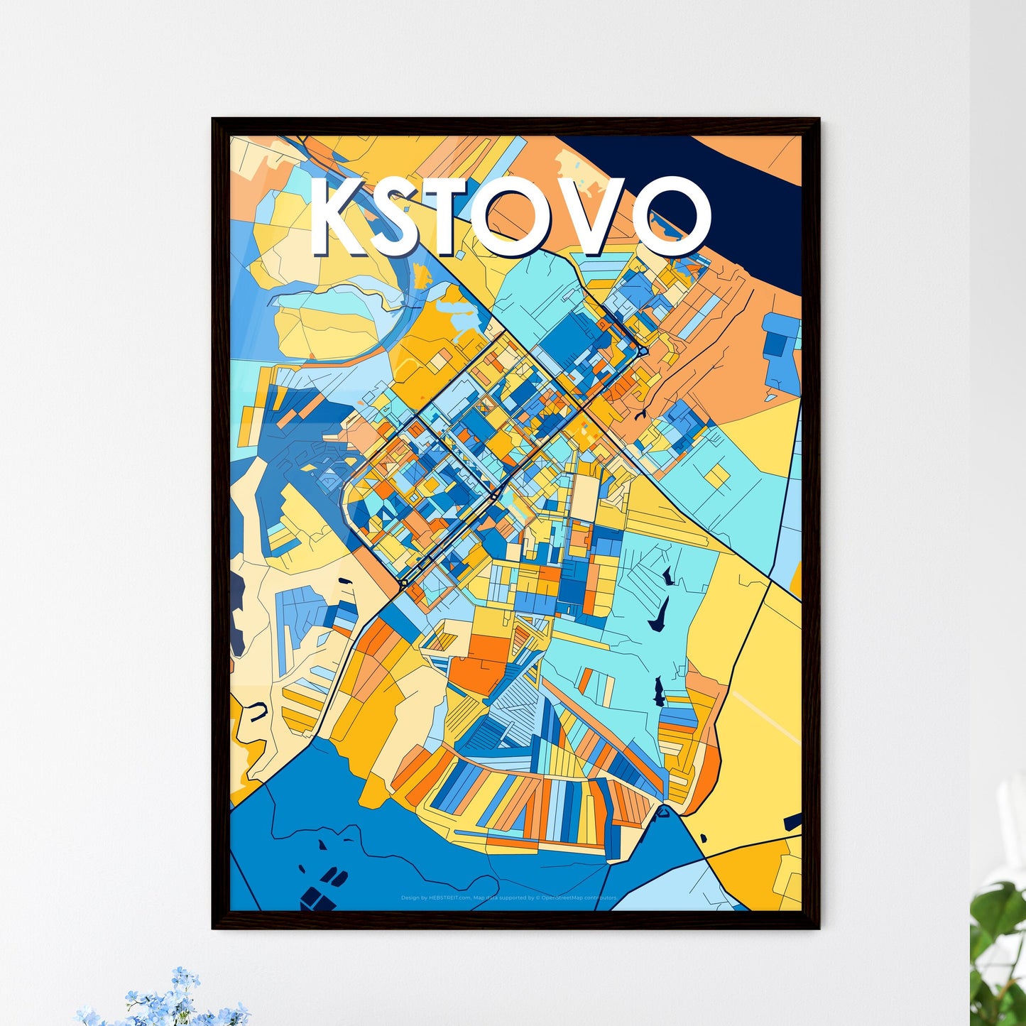 KSTOVO RUSSIA Vibrant Colorful Art Map Poster Blue Orange