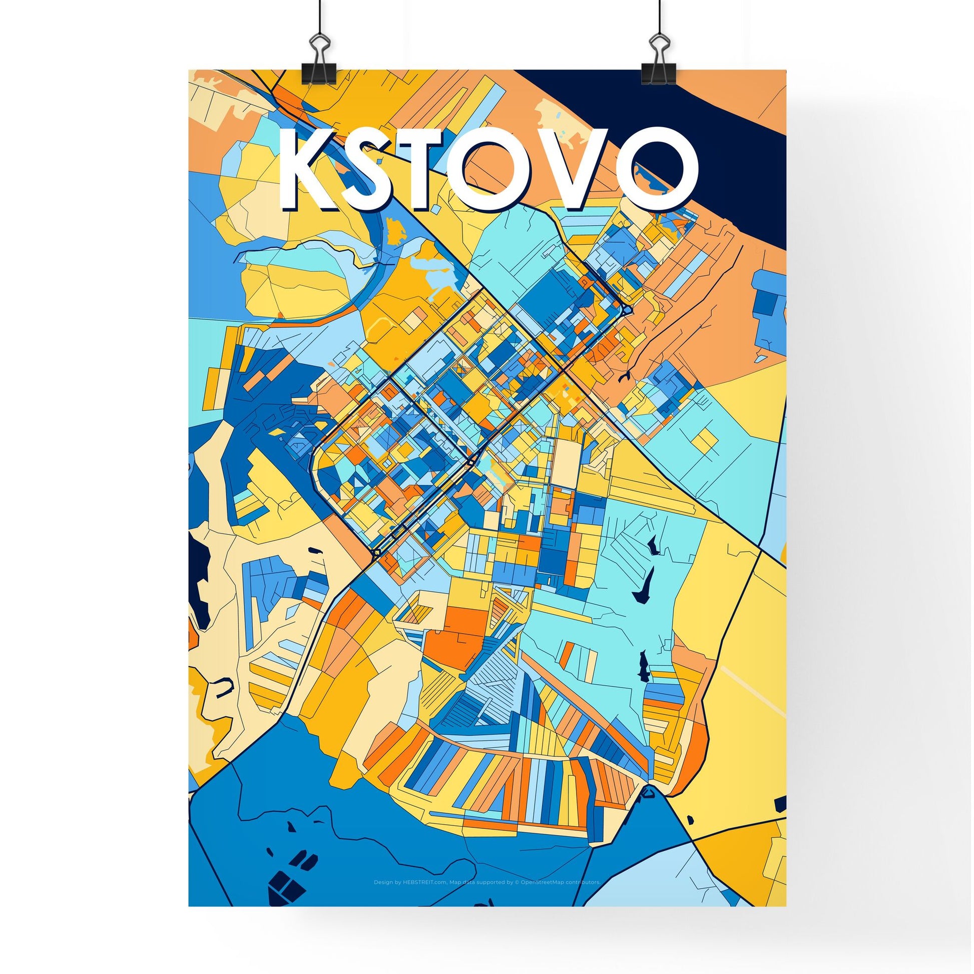 KSTOVO RUSSIA Vibrant Colorful Art Map Poster Blue Orange