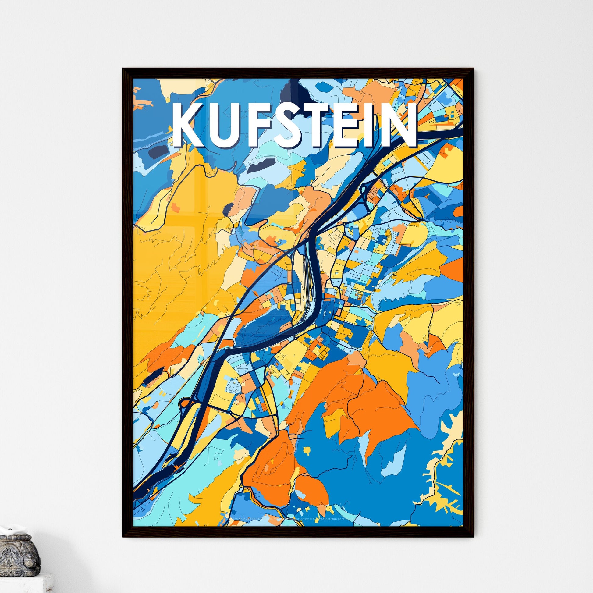 KUFSTEIN AUSTRIA Vibrant Colorful Art Map Poster Blue Orange