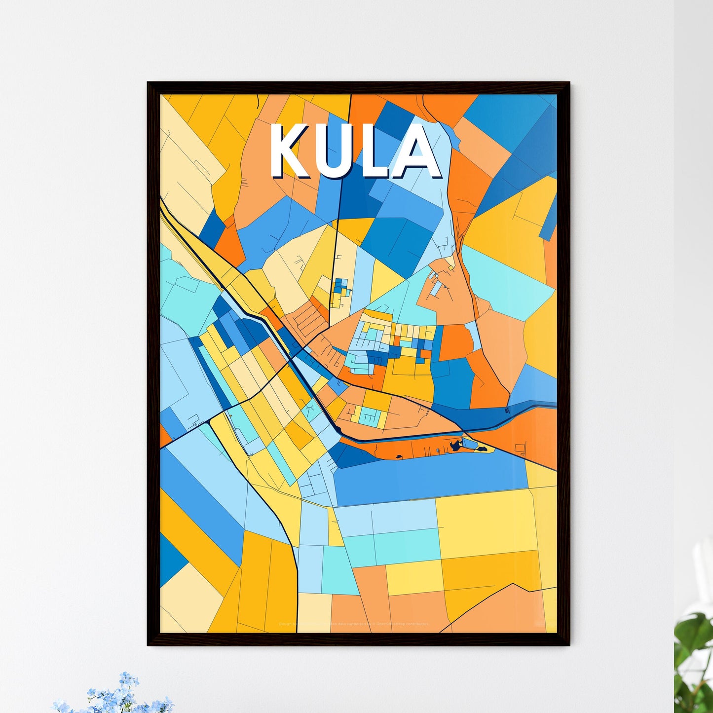 KULA SERBIA Vibrant Colorful Art Map Poster Blue Orange