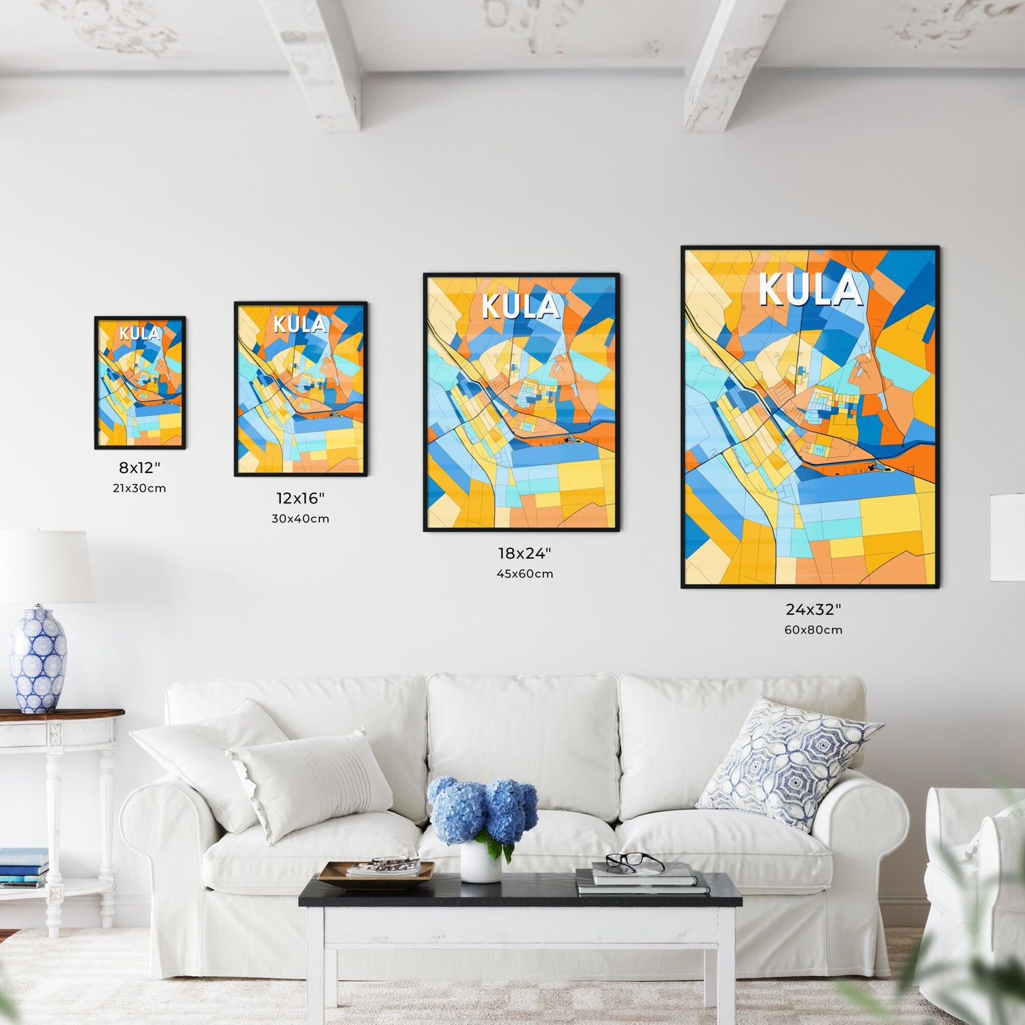 KULA SERBIA Vibrant Colorful Art Map Poster Blue Orange