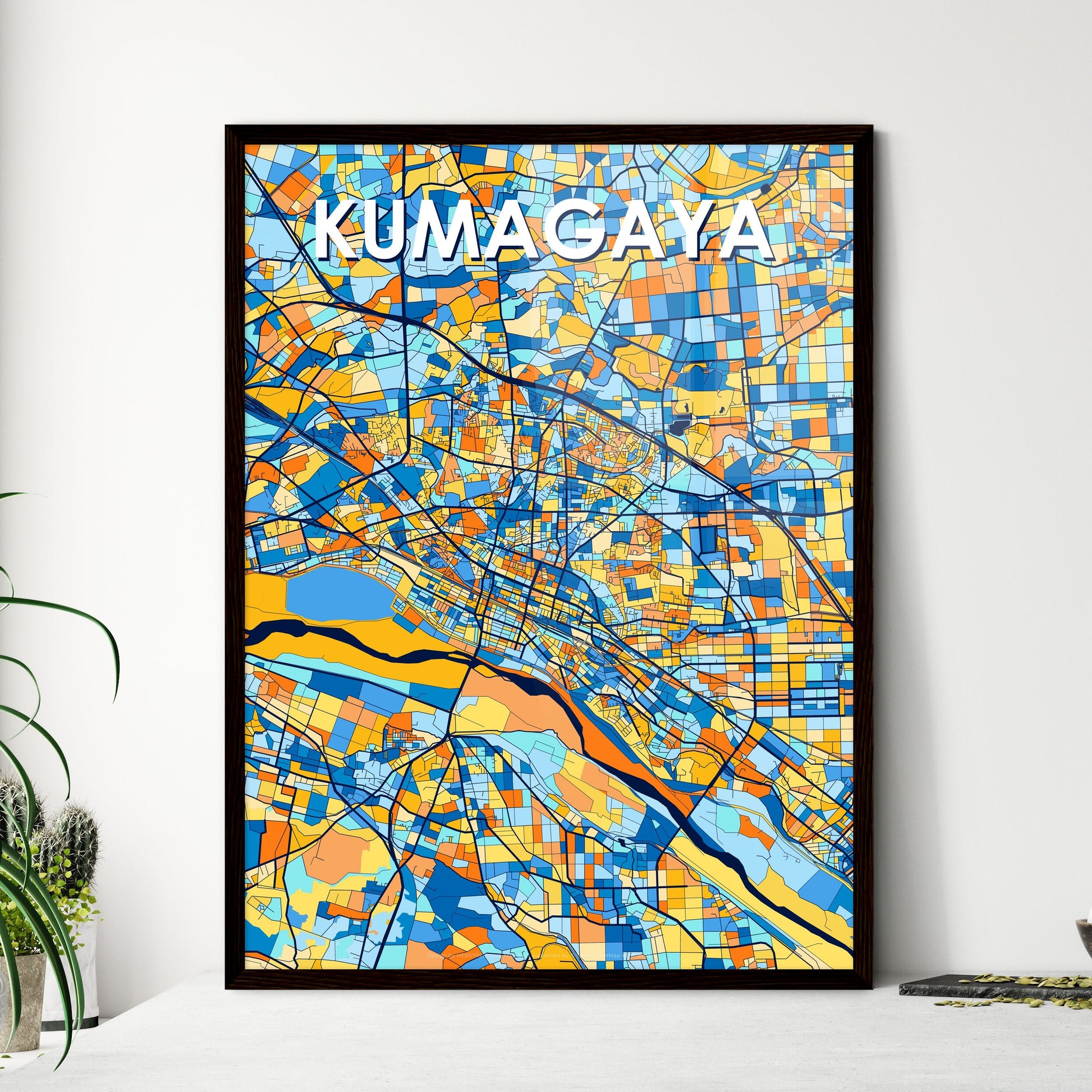 KUMAGAYA JAPAN Vibrant Colorful Art Map Poster Blue Orange