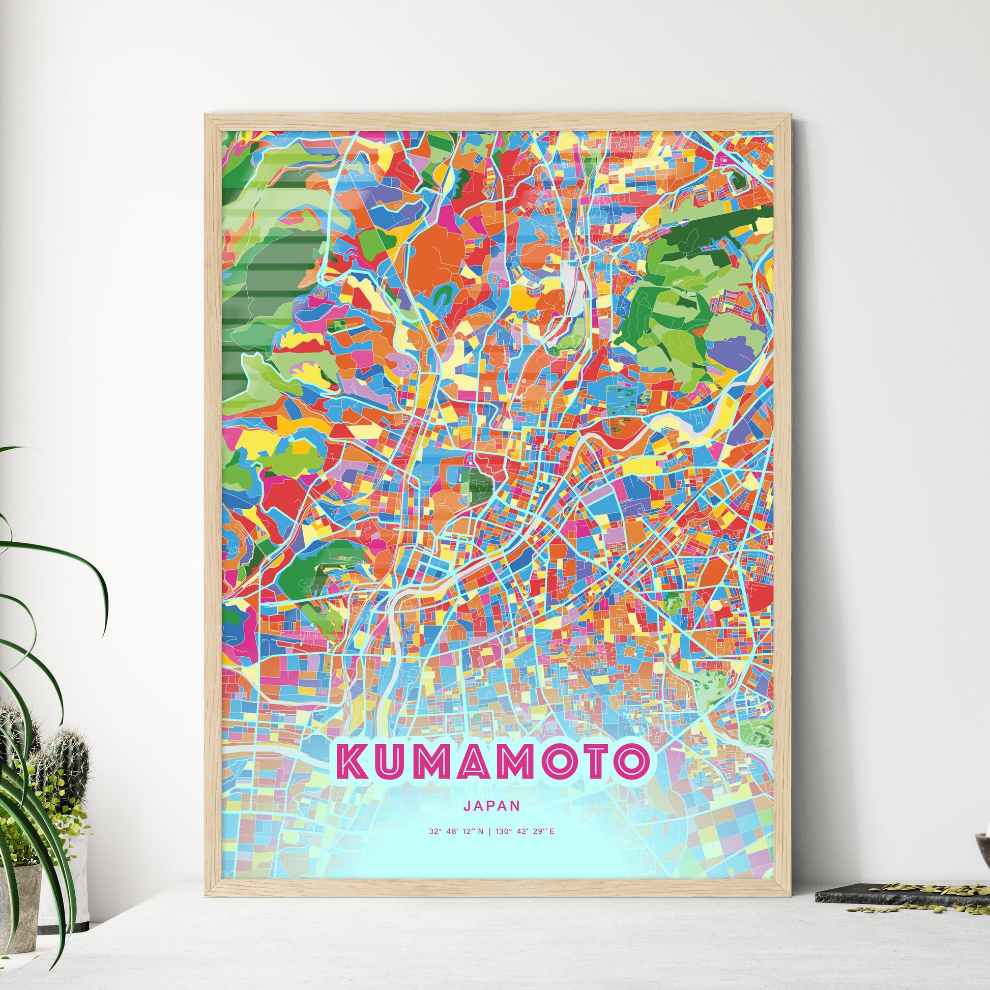 Colorful Kumamoto Japan Fine Art Map Crazy Colors