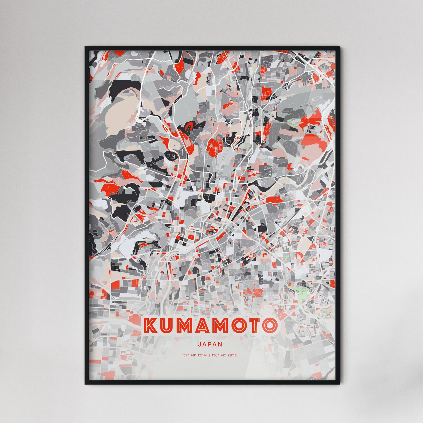Colorful Kumamoto Japan Fine Art Map Modern Expressive