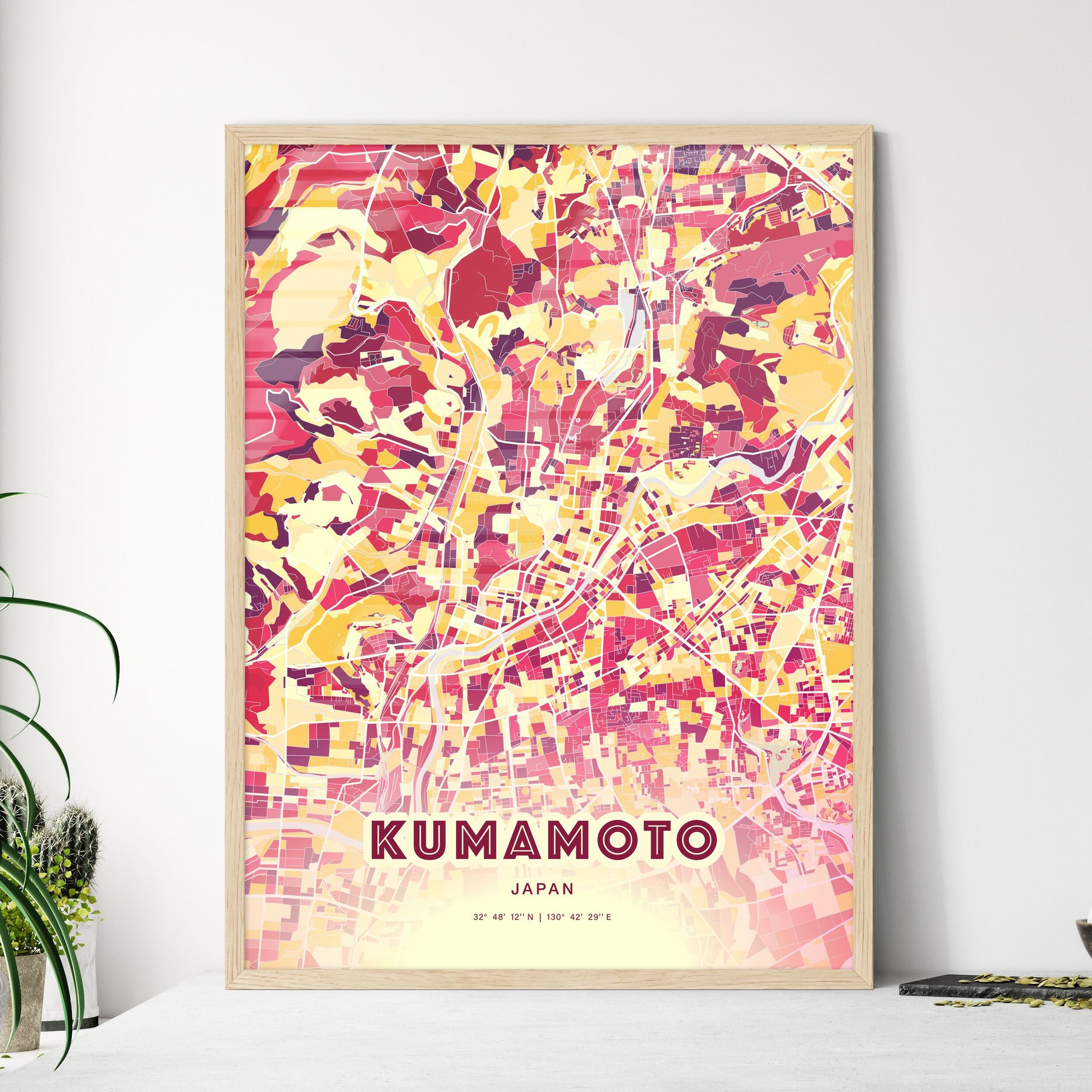 Colorful Kumamoto Japan Fine Art Map Hot Red