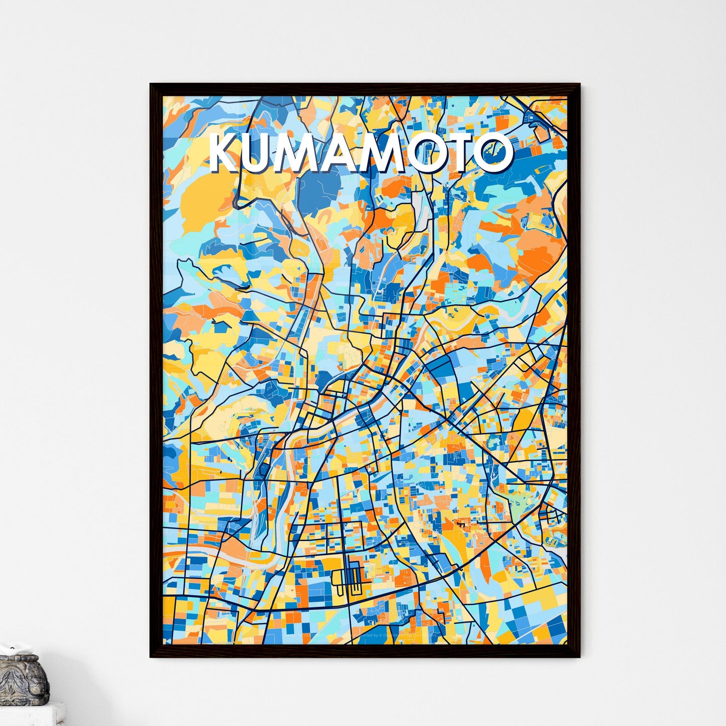 KUMAMOTO JAPAN Vibrant Colorful Art Map Poster Blue Orange