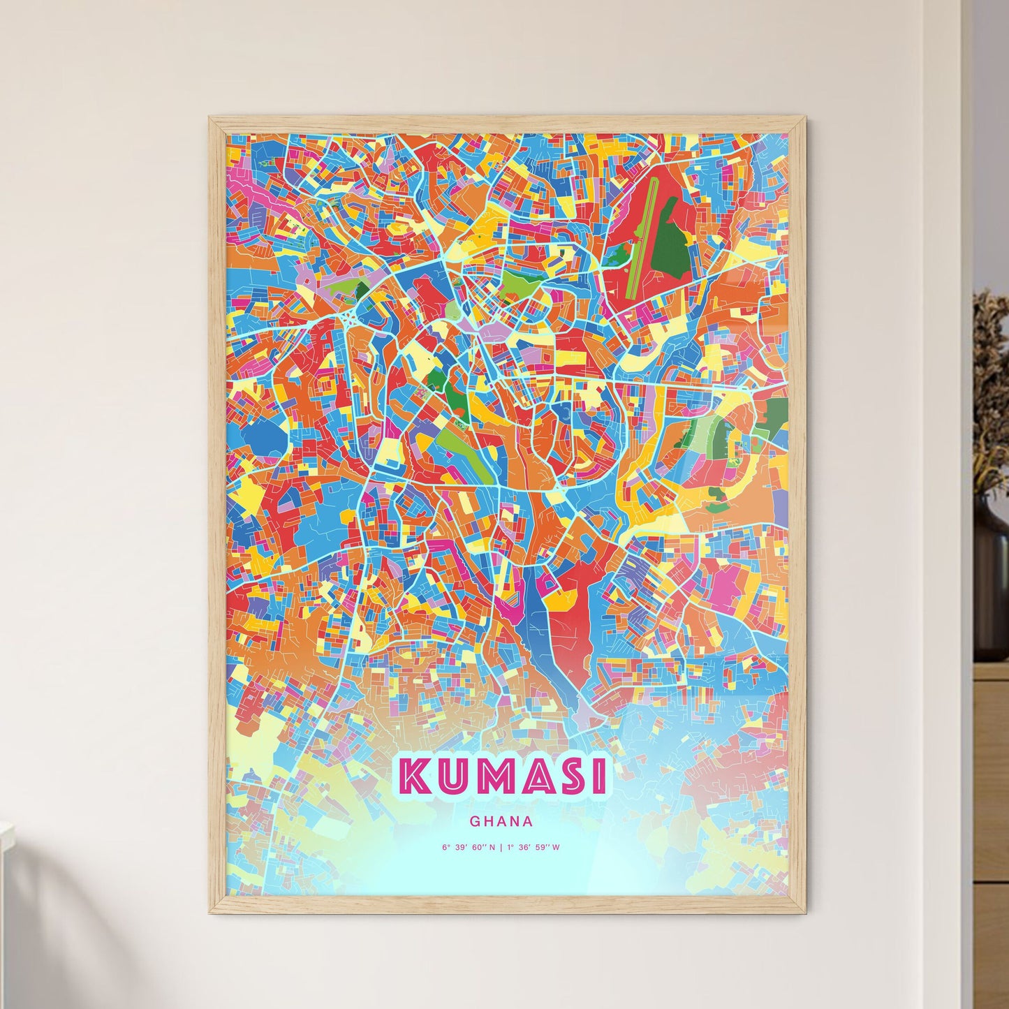 Colorful Kumasi Ghana Fine Art Map Crazy Colors