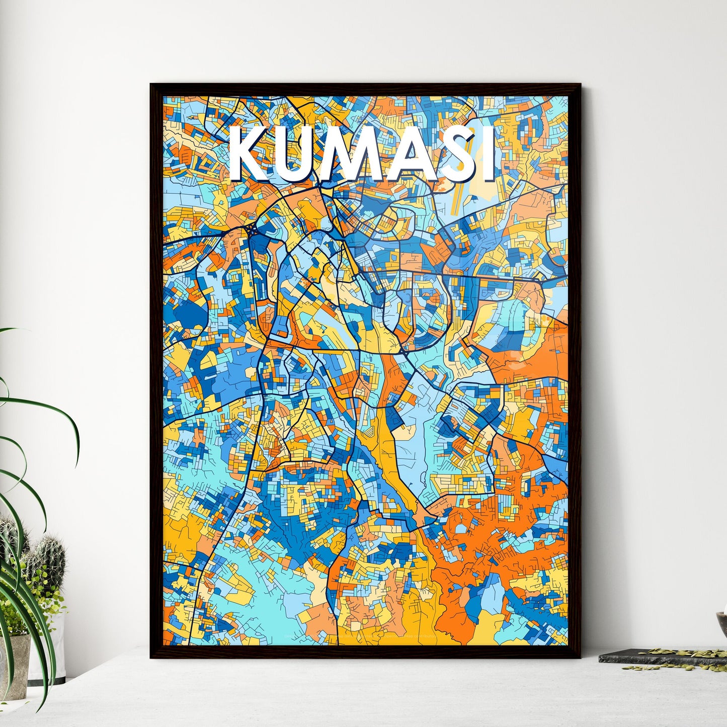 KUMASI GHANA Vibrant Colorful Art Map Poster Blue Orange