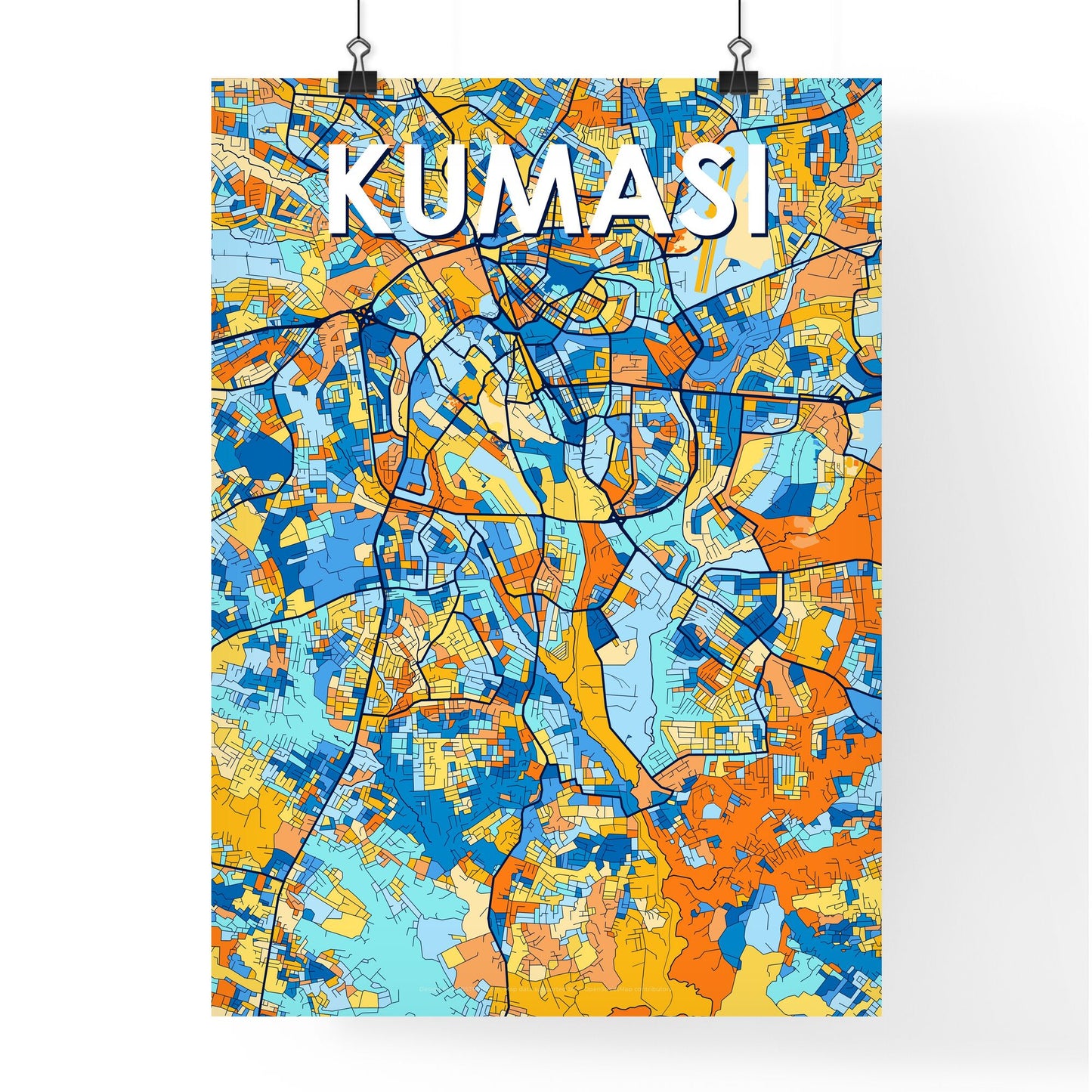 KUMASI GHANA Vibrant Colorful Art Map Poster Blue Orange