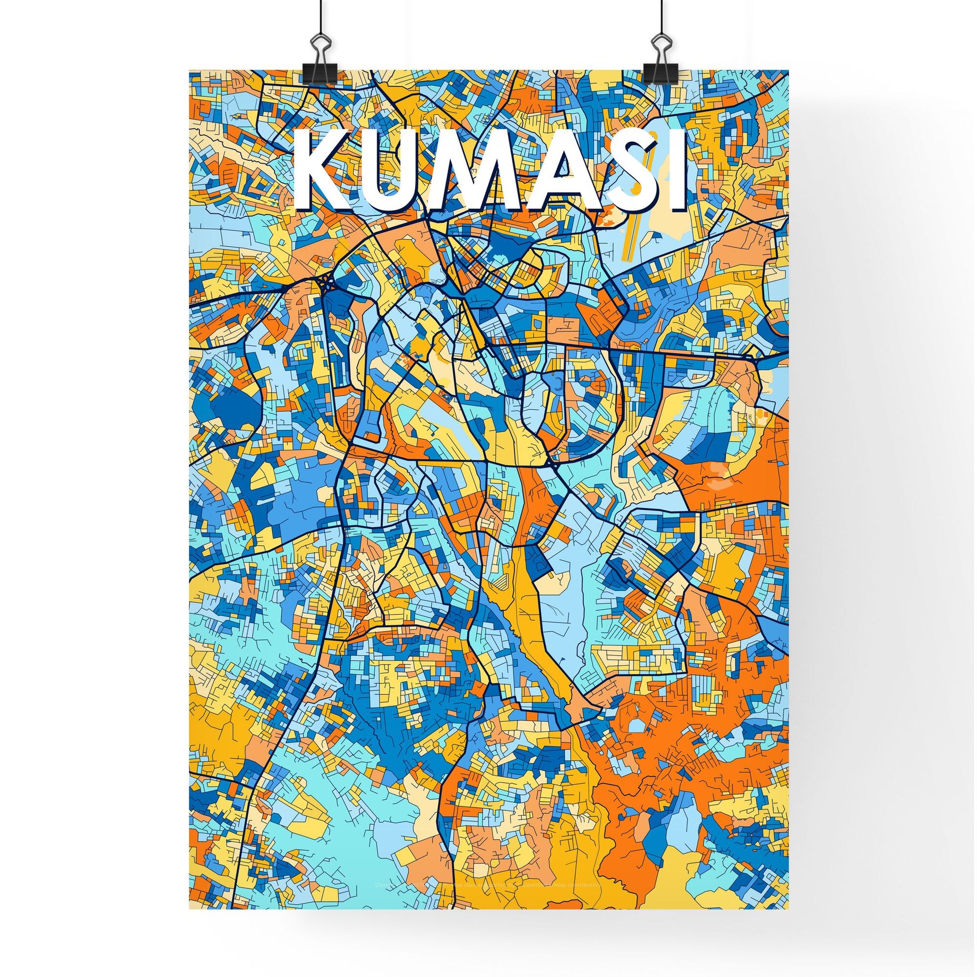 KUMASI GHANA Vibrant Colorful Art Map Poster Blue Orange