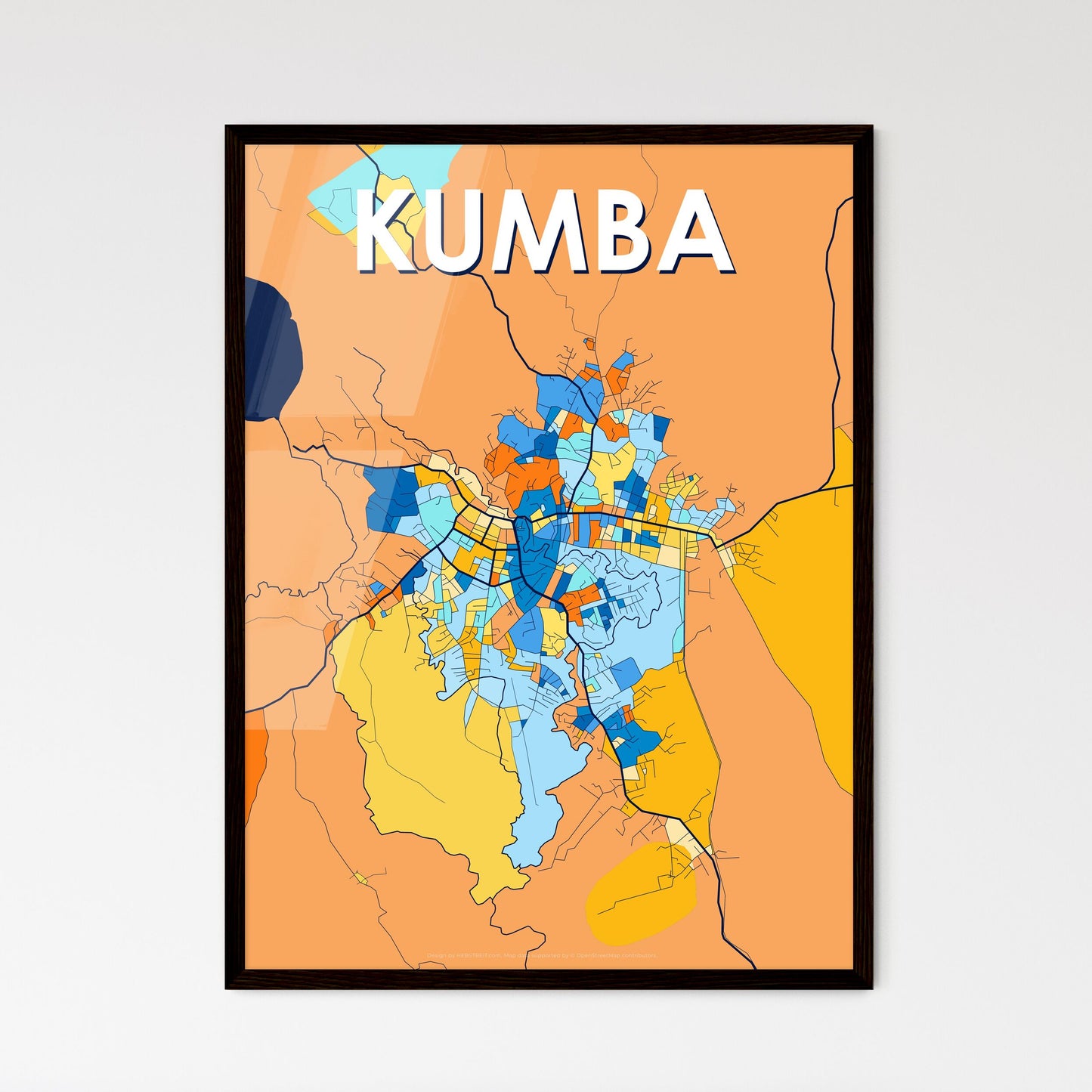 KUMBA CAMEROON Vibrant Colorful Art Map Poster Blue Orange