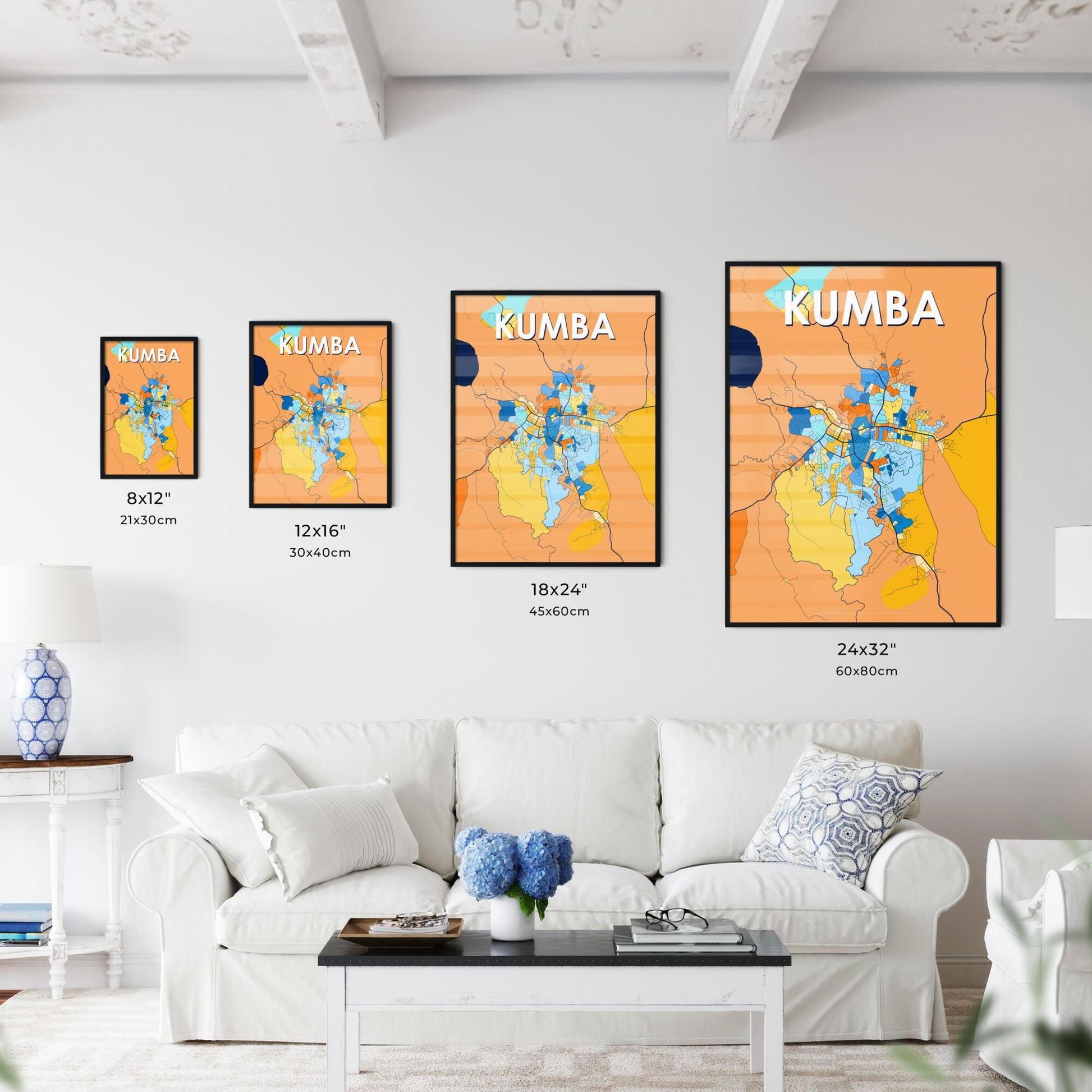 KUMBA CAMEROON Vibrant Colorful Art Map Poster Blue Orange