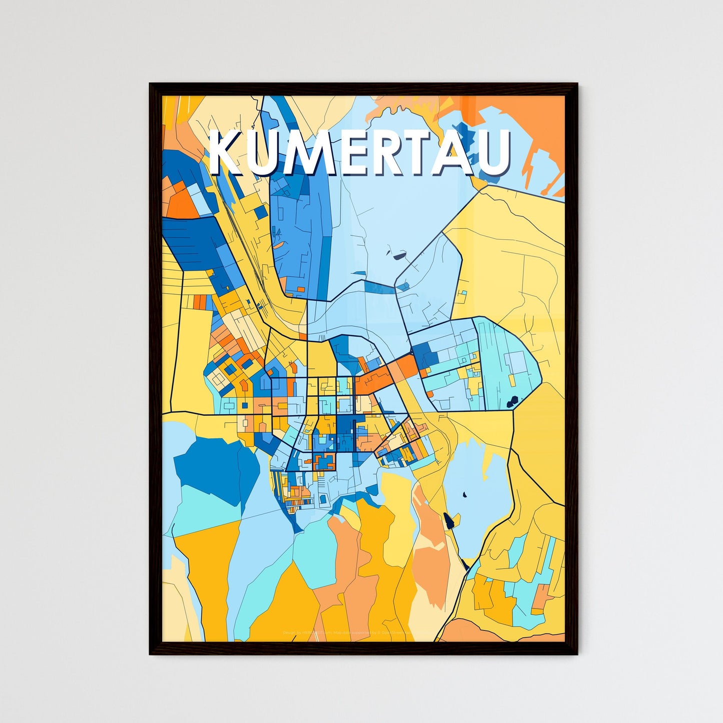 KUMERTAU RUSSIA Vibrant Colorful Art Map Poster Blue Orange