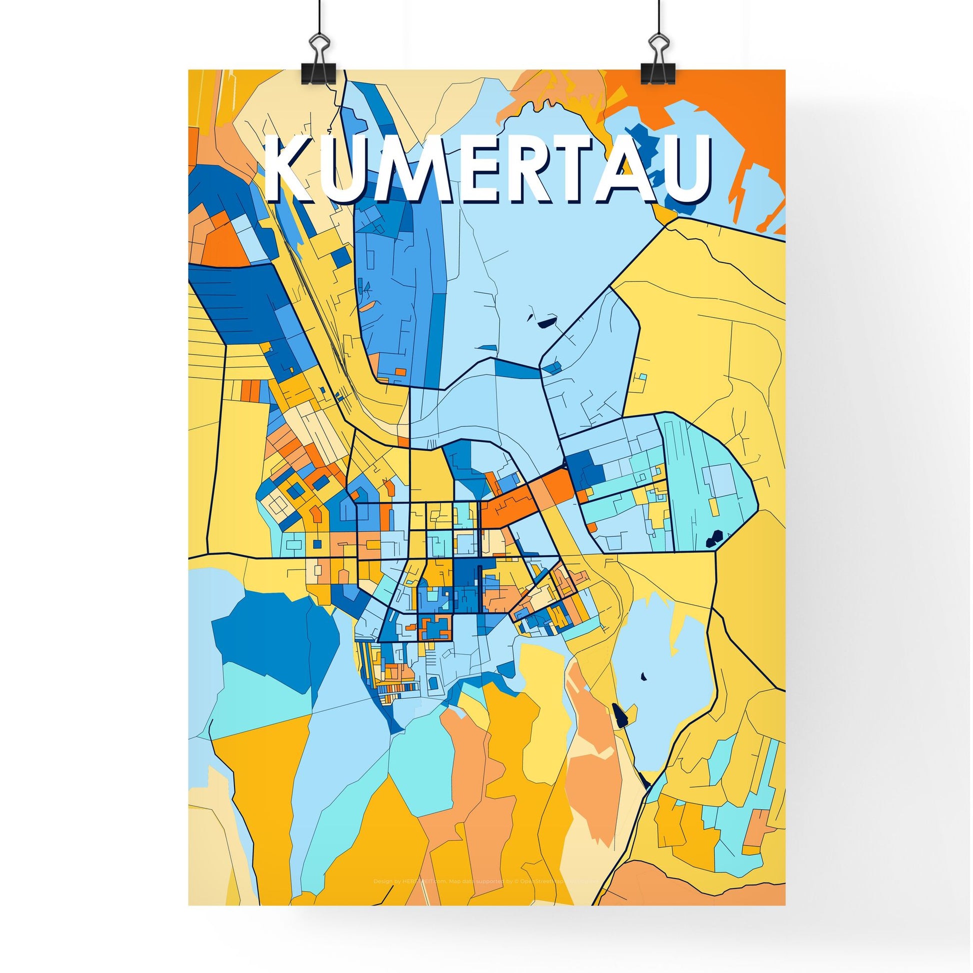 KUMERTAU RUSSIA Vibrant Colorful Art Map Poster Blue Orange