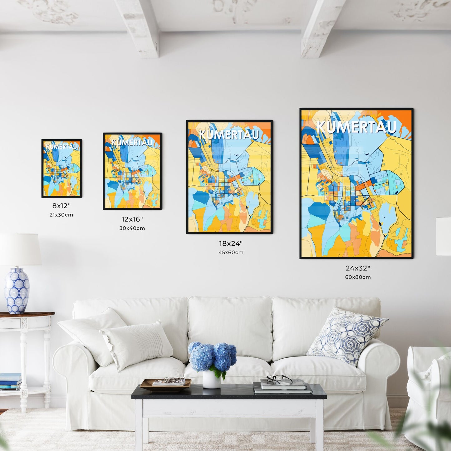 KUMERTAU RUSSIA Vibrant Colorful Art Map Poster Blue Orange