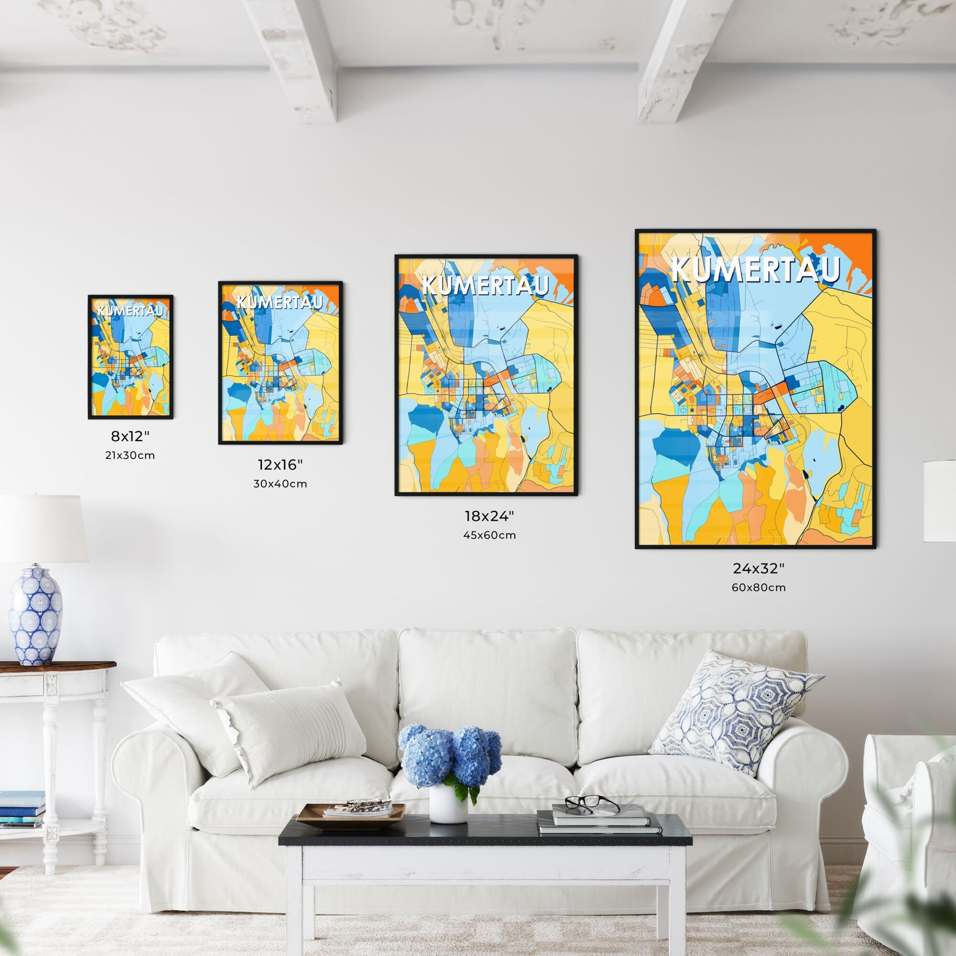 KUMERTAU RUSSIA Vibrant Colorful Art Map Poster Blue Orange