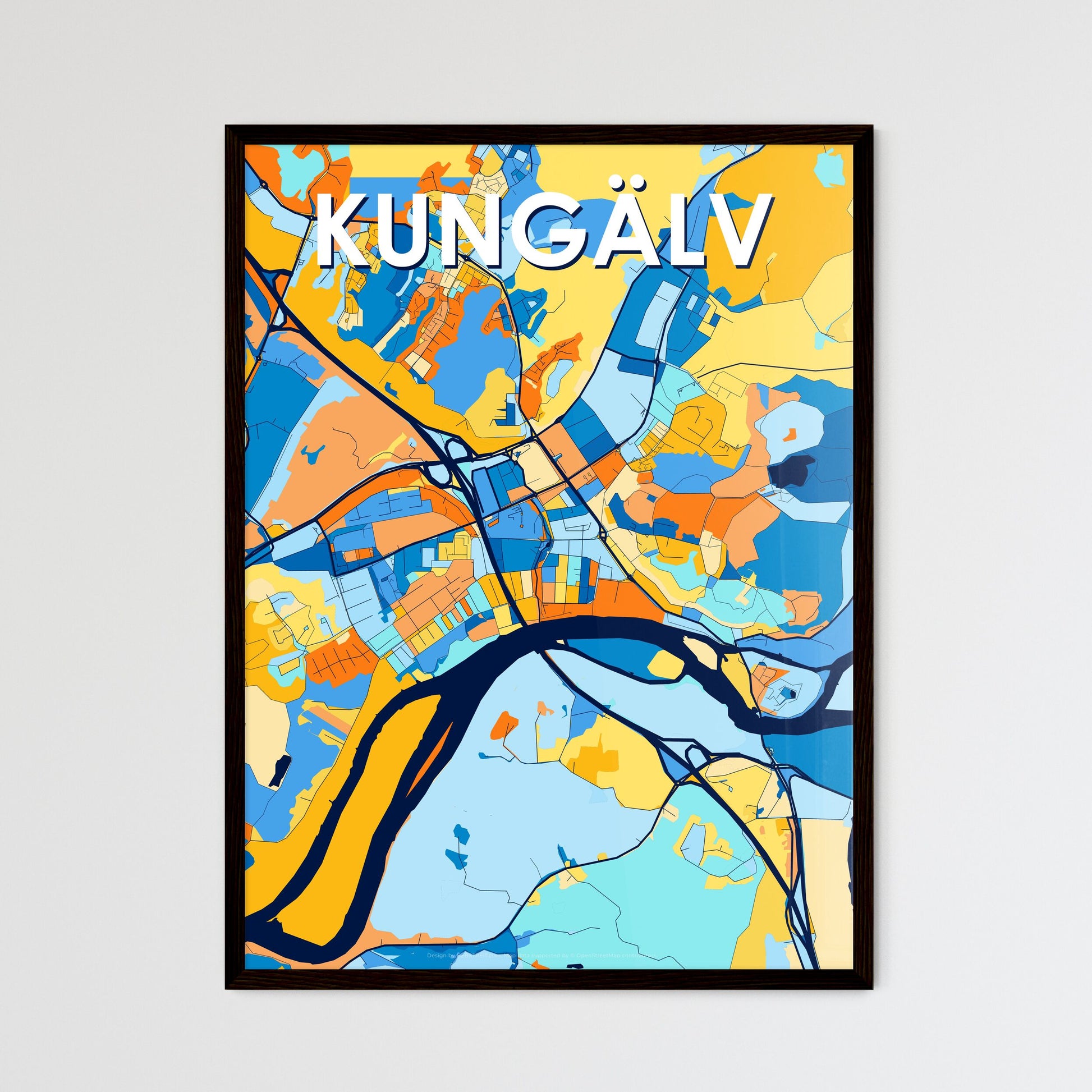 KUNGÄLV SWEDEN Vibrant Colorful Art Map Poster Blue Orange