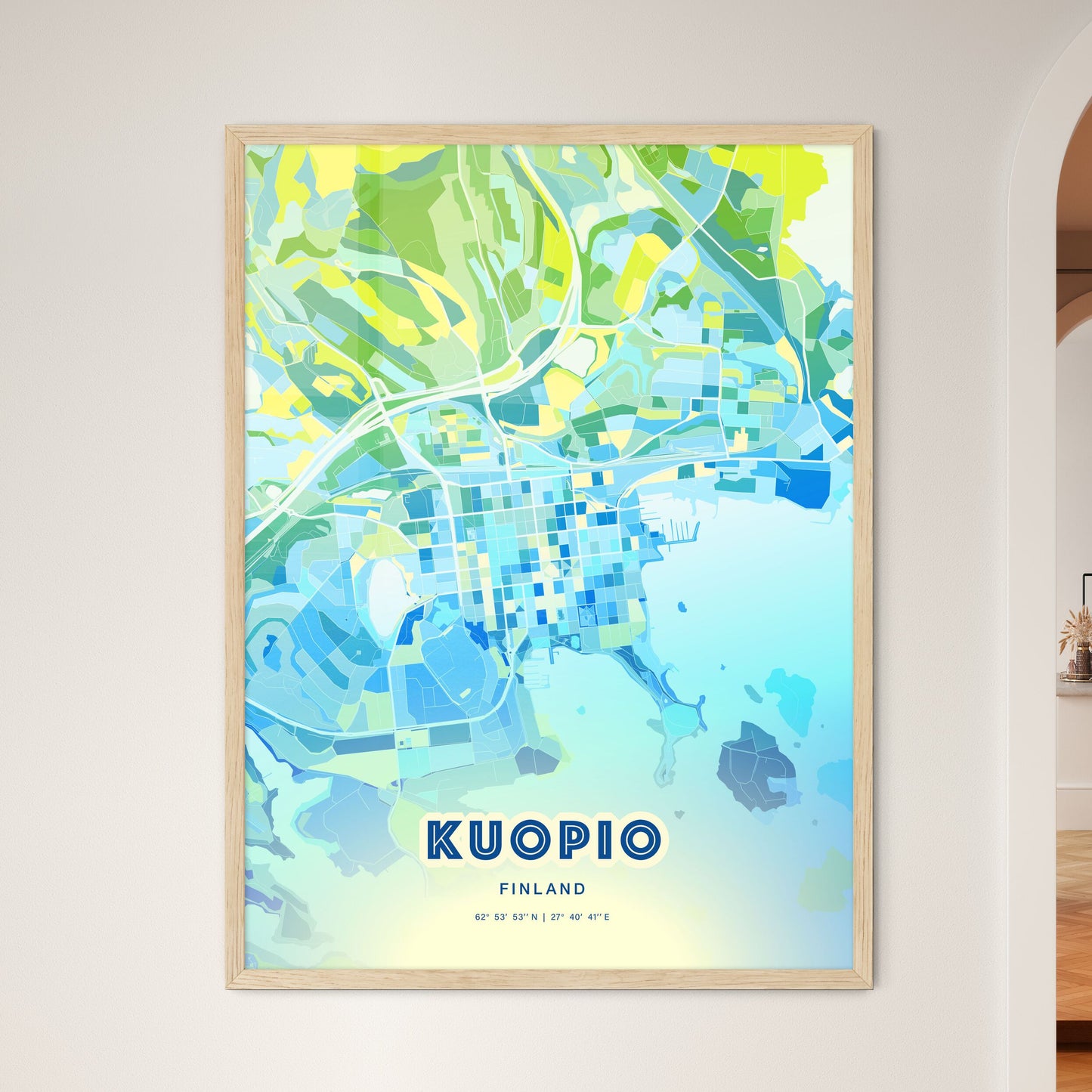Colorful Kuopio Finland Fine Art Map Cool Blue