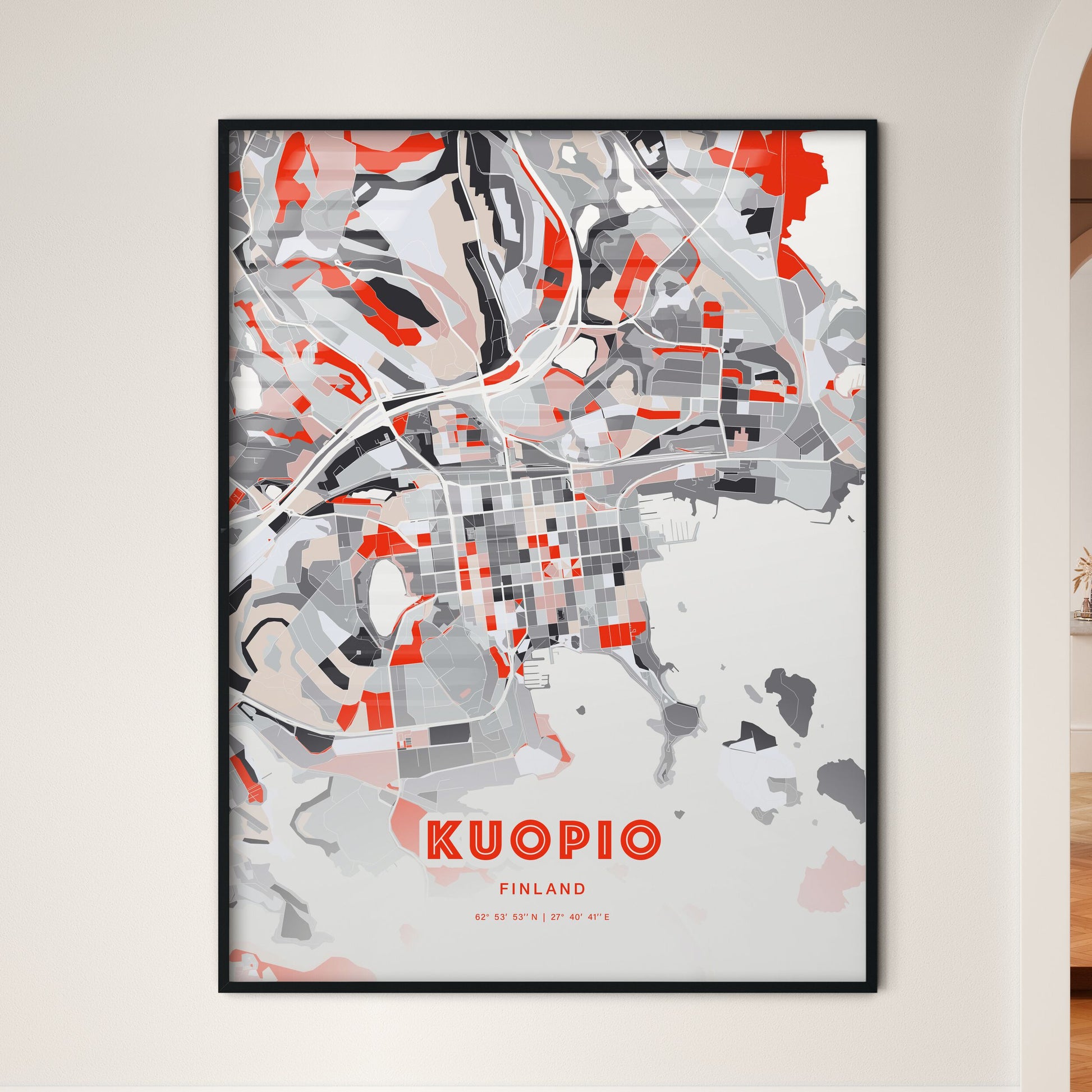 Colorful Kuopio Finland Fine Art Map Modern Expressive