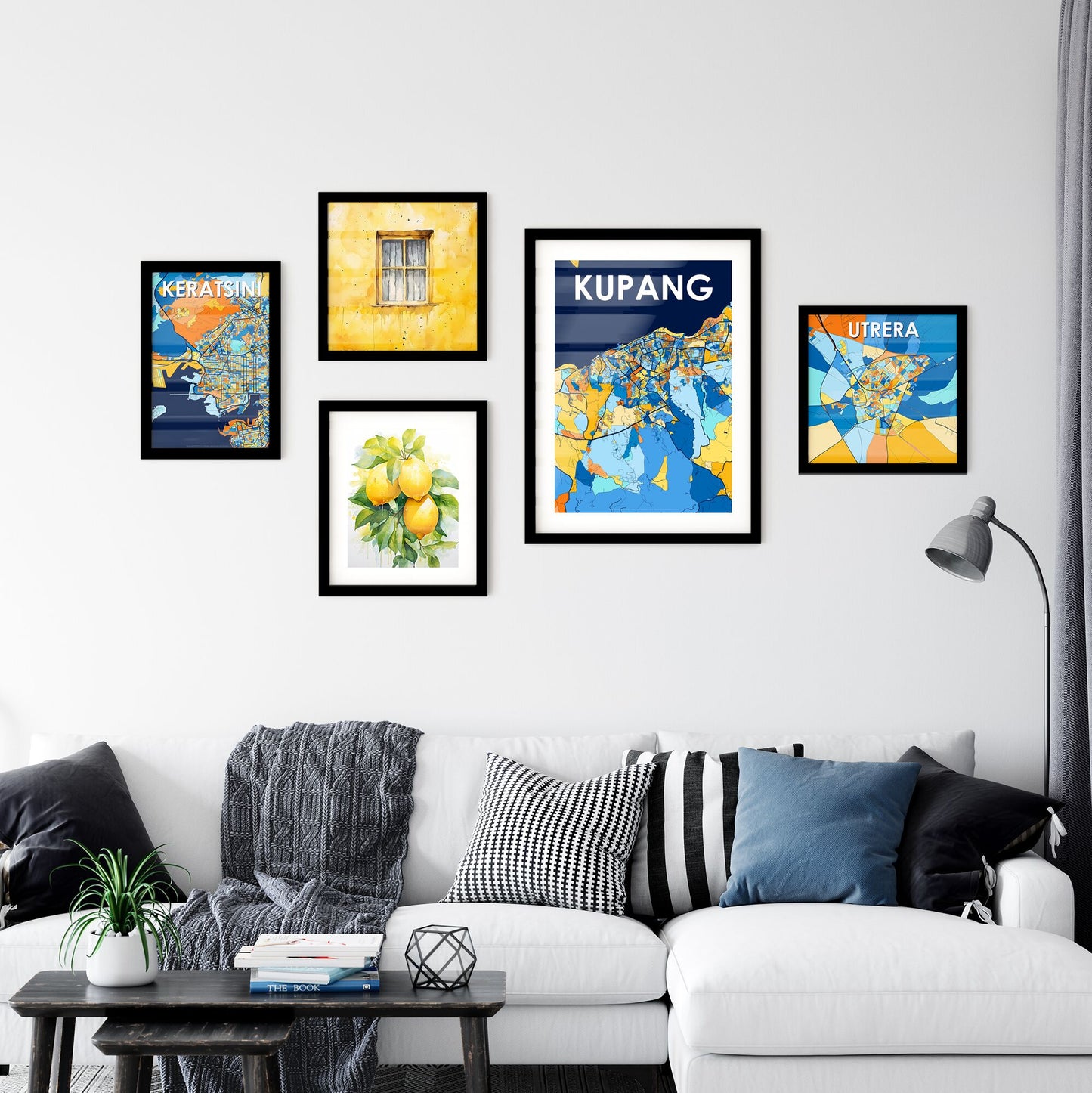 KUPANG INDONESIA Vibrant Colorful Art Map Poster Blue Orange