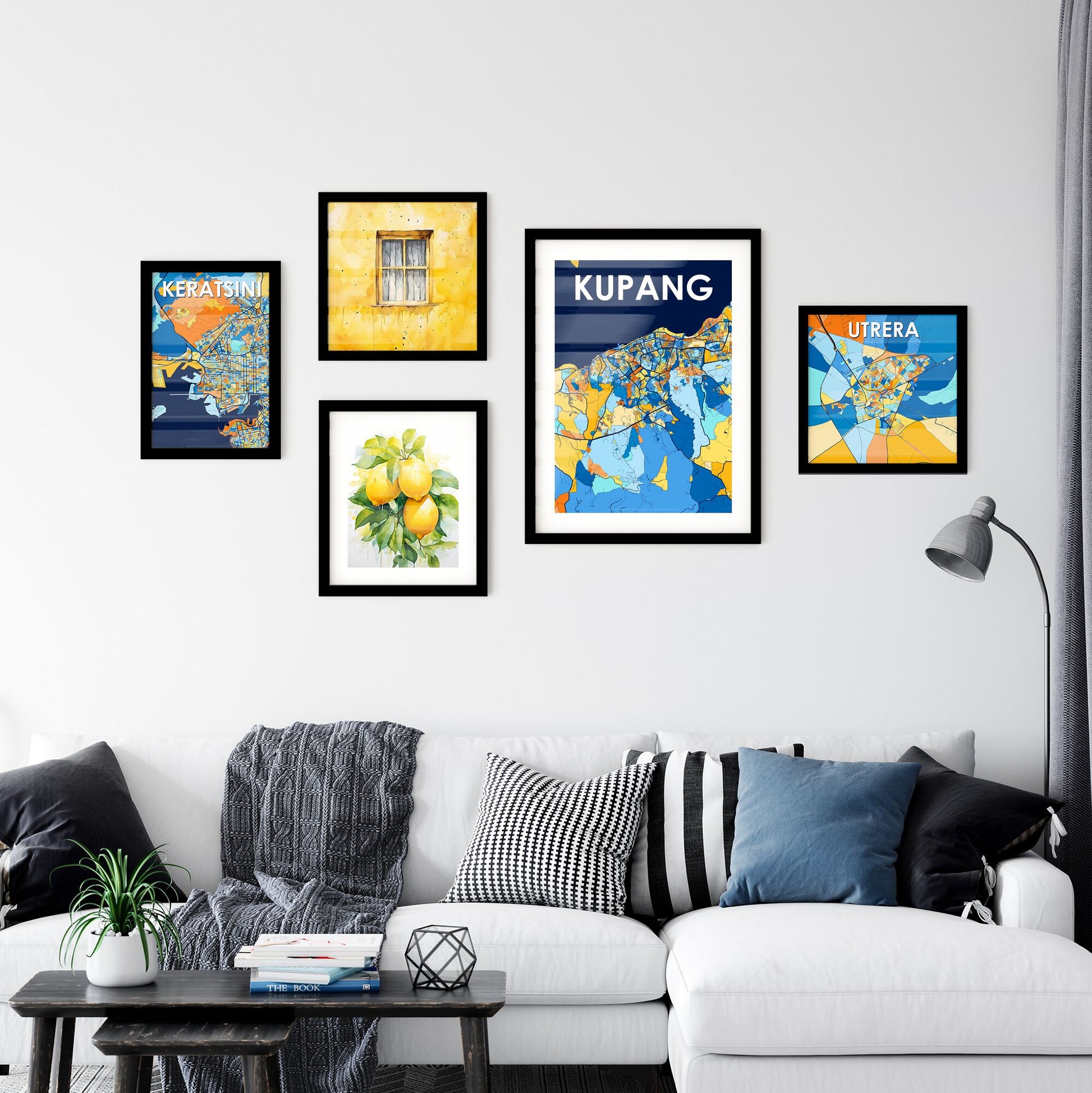 KUPANG INDONESIA Vibrant Colorful Art Map Poster Blue Orange