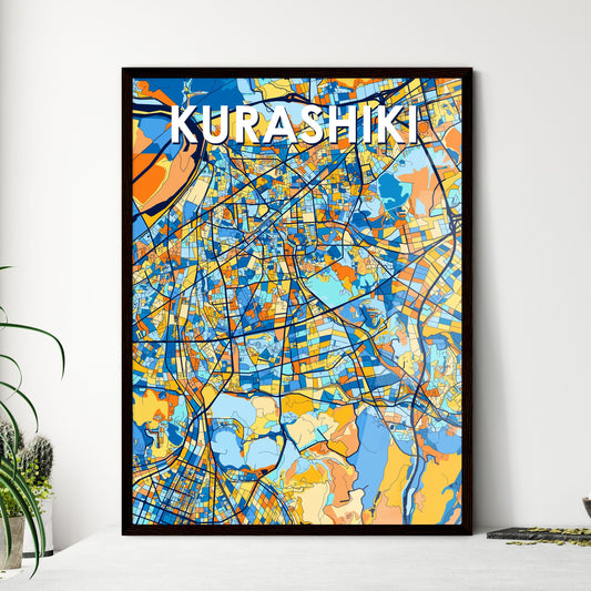 KURASHIKI JAPAN Vibrant Colorful Art Map Poster Blue Orange