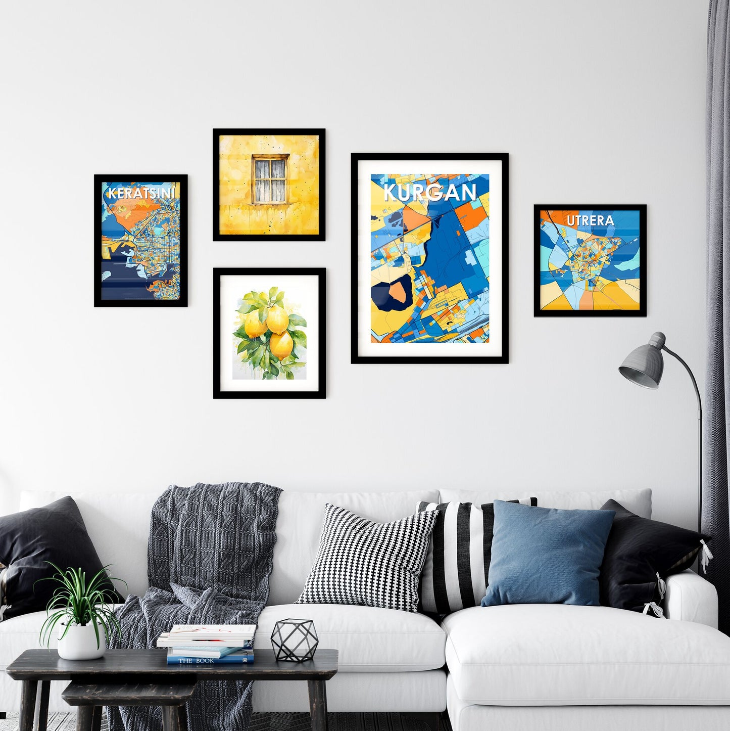 KURGAN RUSSIA Vibrant Colorful Art Map Poster Blue Orange