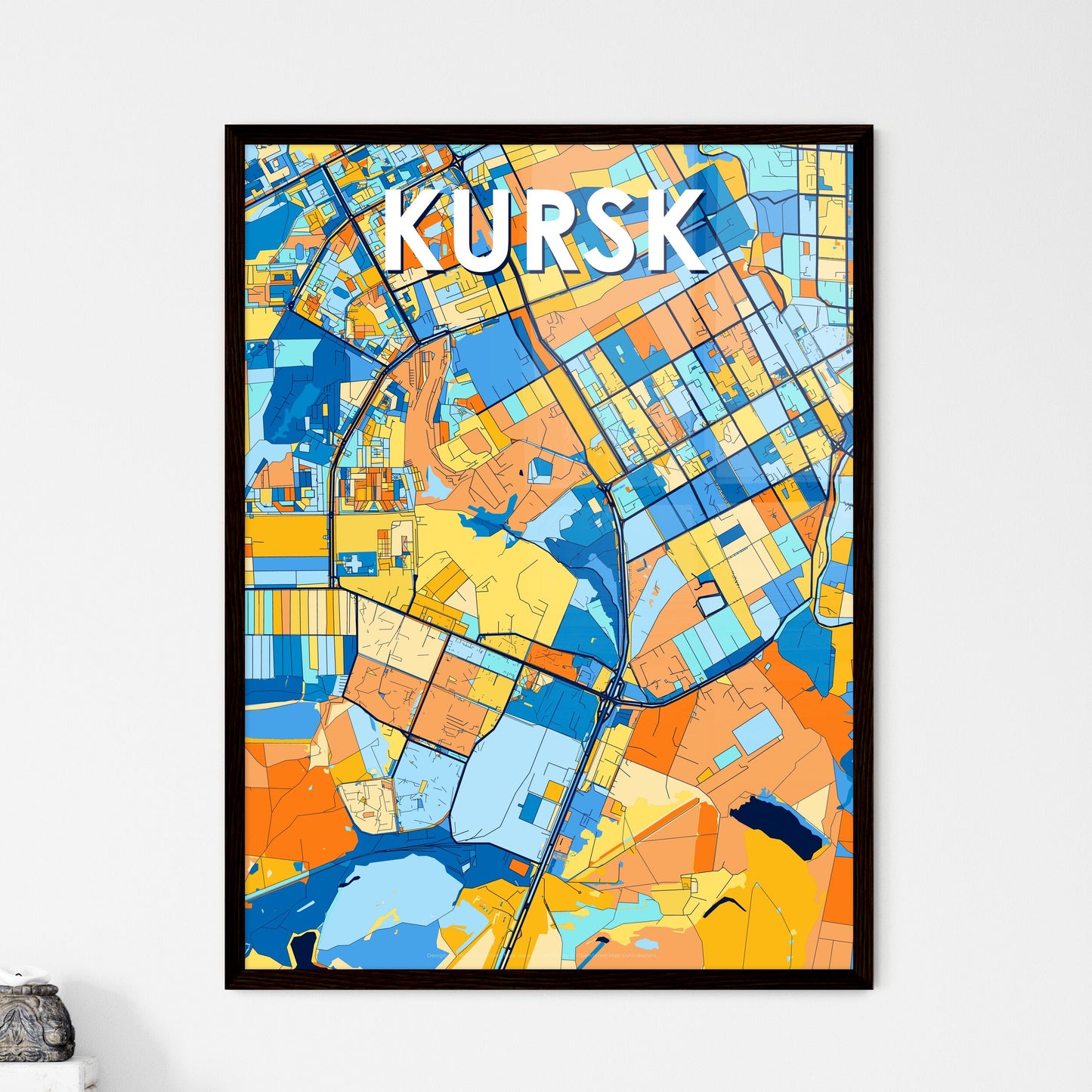 KURSK RUSSIA Vibrant Colorful Art Map Poster Blue Orange