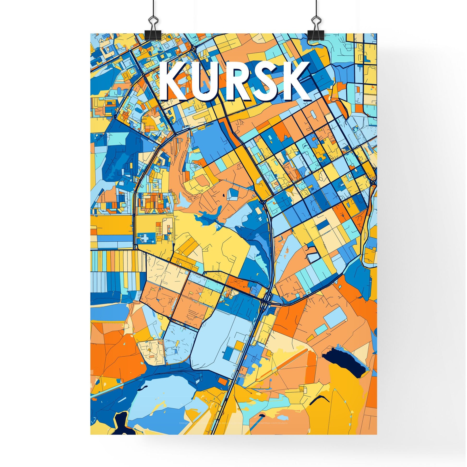 KURSK RUSSIA Vibrant Colorful Art Map Poster Blue Orange