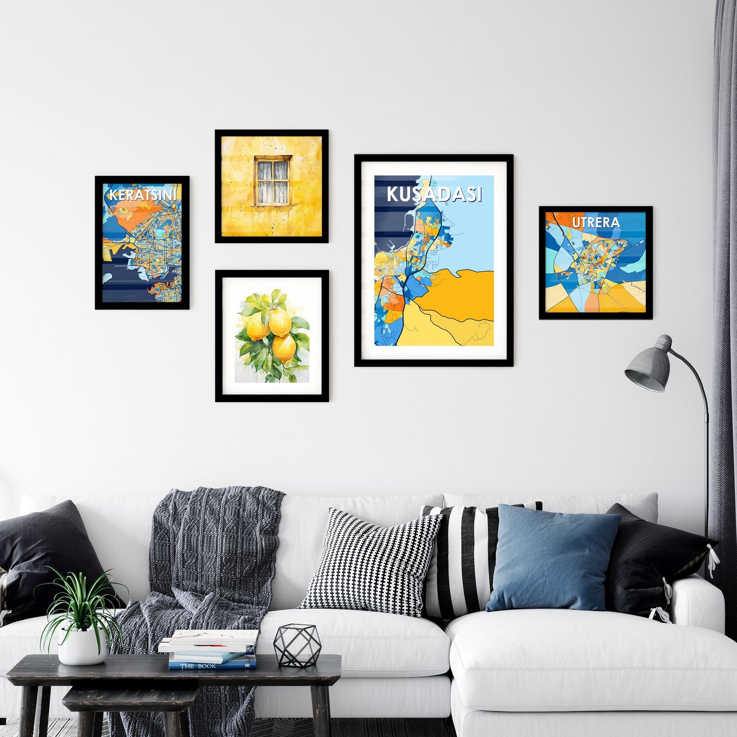 KUŞADASI TURKEY Vibrant Colorful Art Map Poster Blue Orange