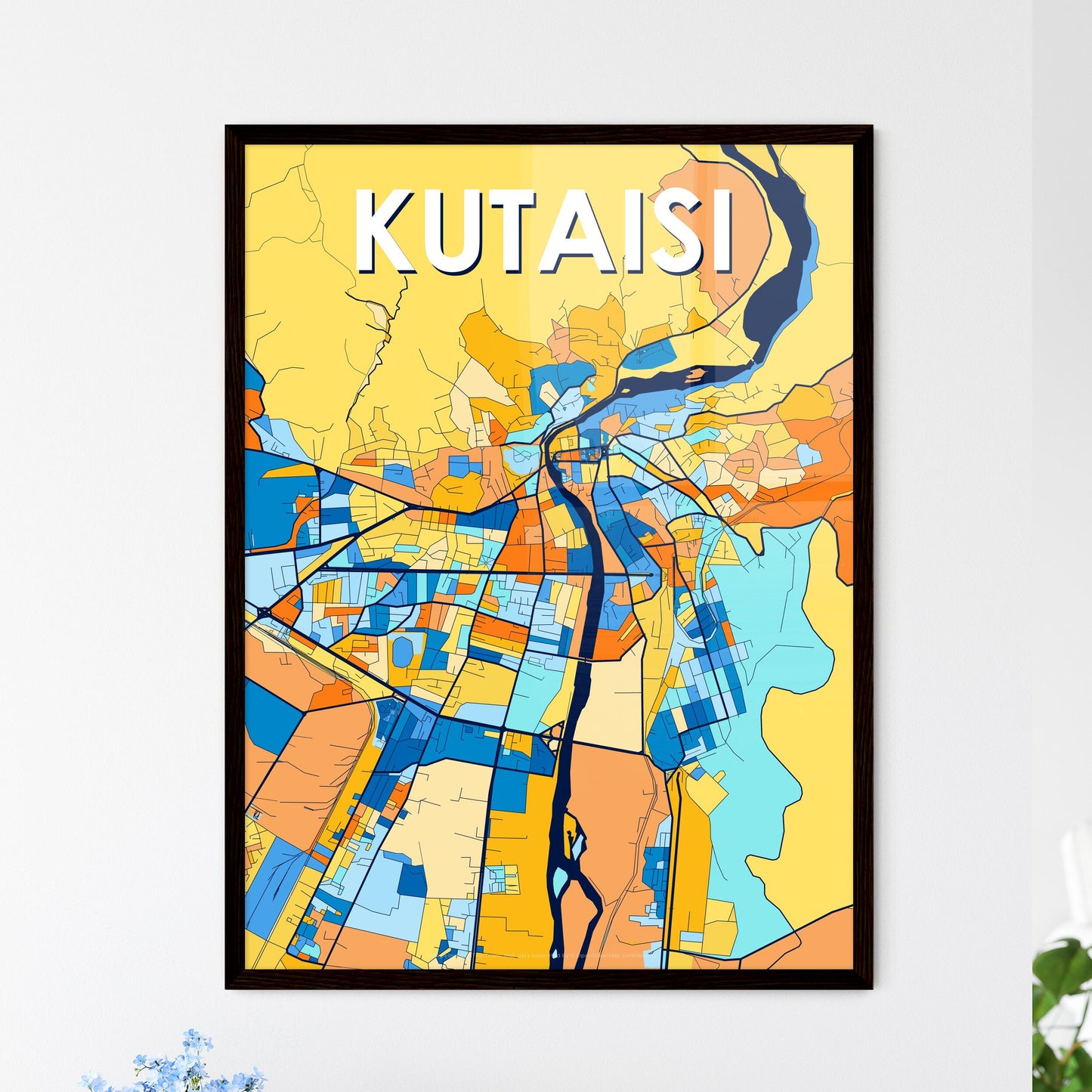 KUTAISI GEORGIA Vibrant Colorful Art Map Poster Blue Orange