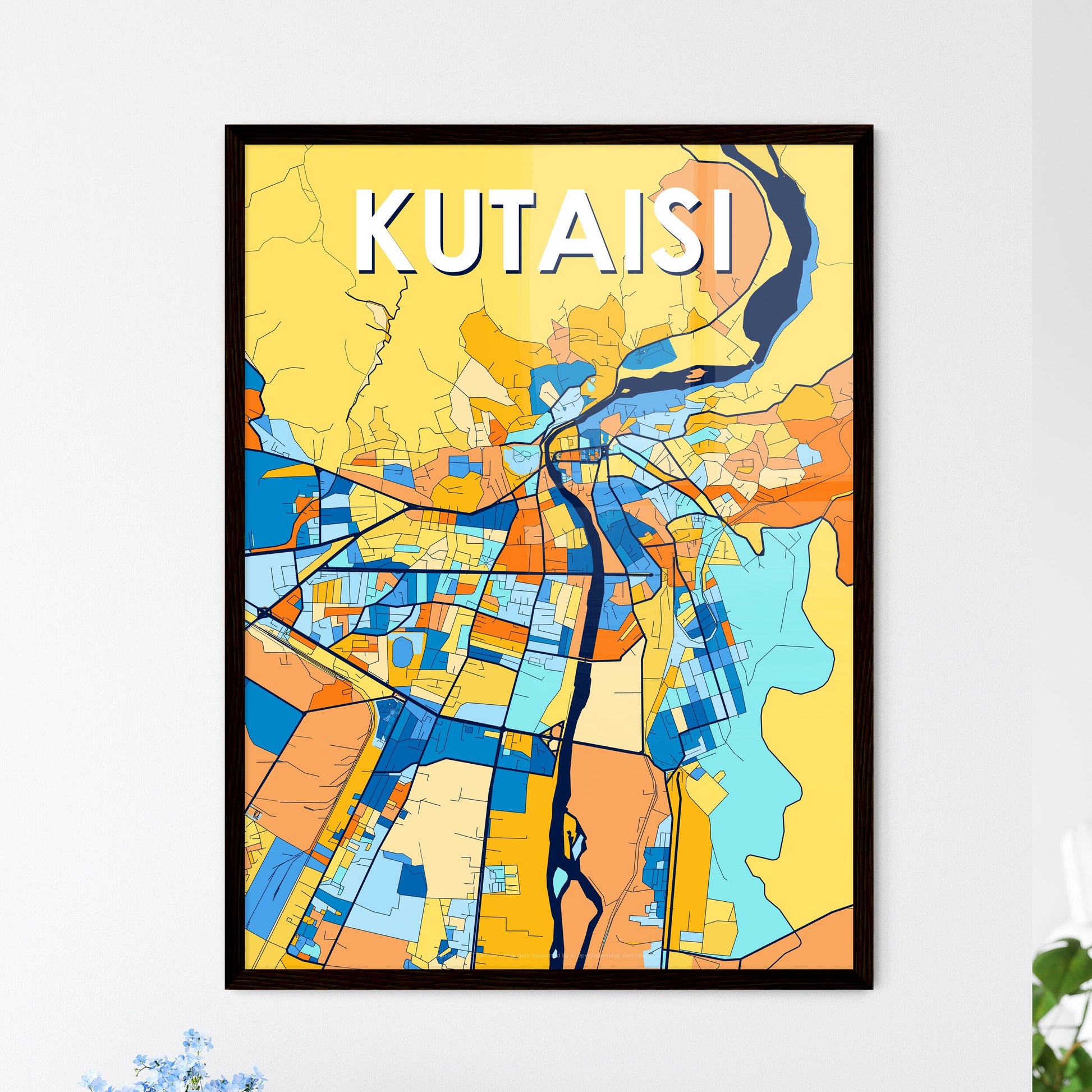 KUTAISI GEORGIA Vibrant Colorful Art Map Poster Blue Orange