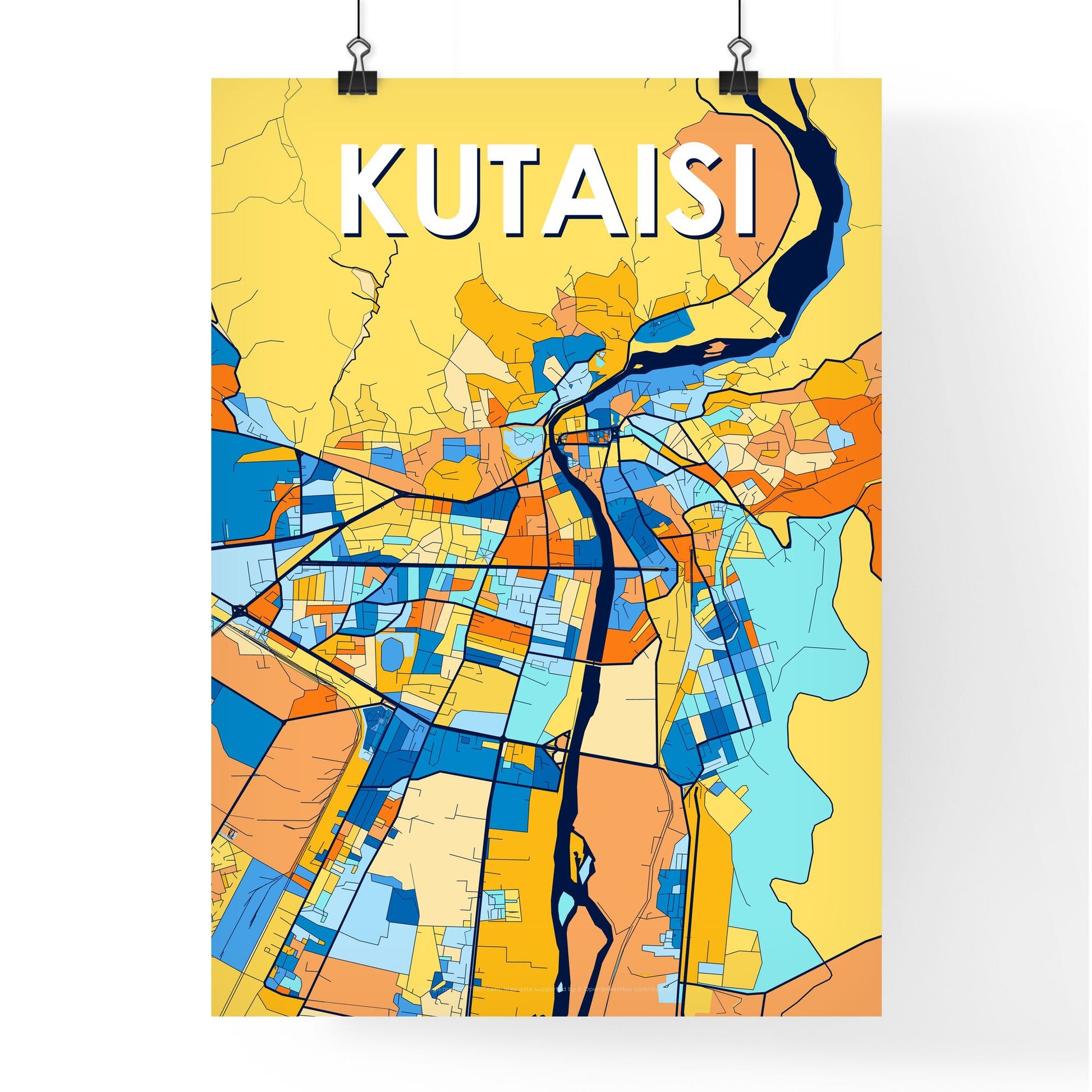 KUTAISI GEORGIA Vibrant Colorful Art Map Poster Blue Orange