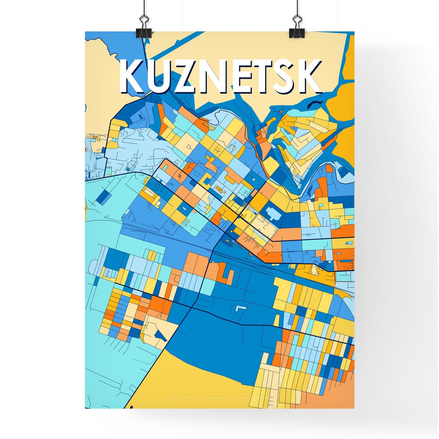 KUZNETSK RUSSIA Vibrant Colorful Art Map Poster Blue Orange