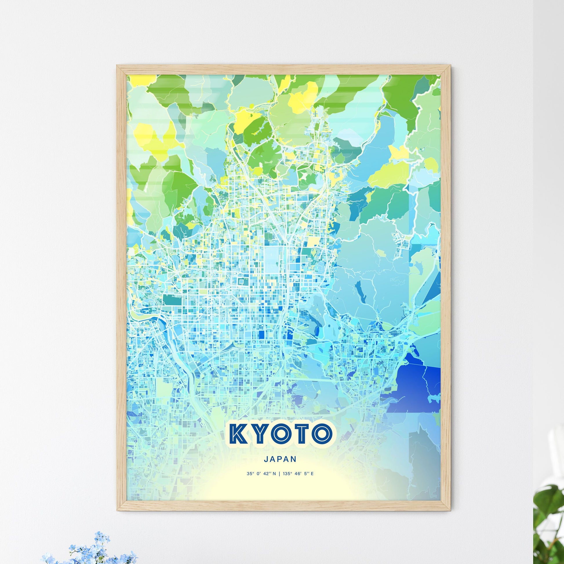 Colorful Kyoto Japan Fine Art Map Cool Blue